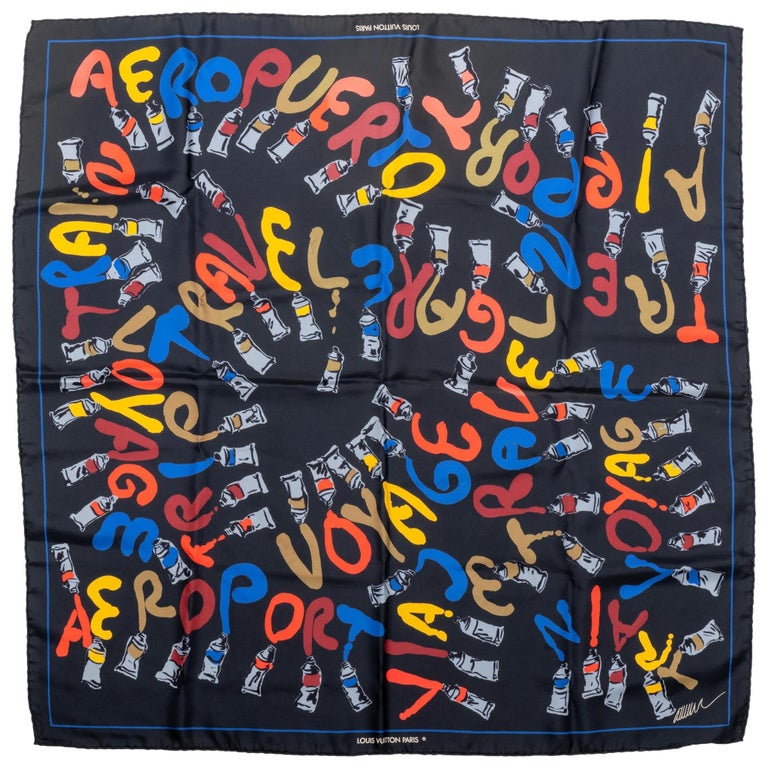Louis Vuitton Color Lettering Black Silk Scarf at 1stDibs | lv scarf ...