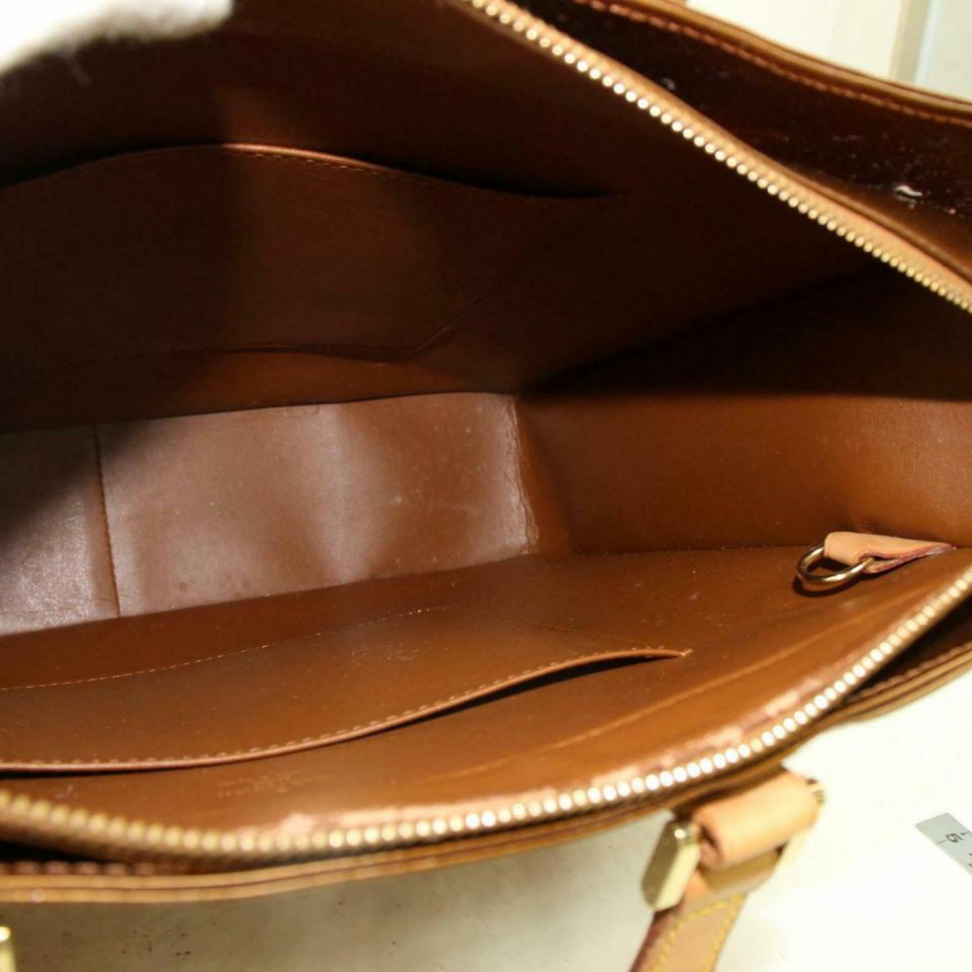 Louis Vuitton Columbus Copper Bronze Vernis Zip 870450 Brown Leather Tote In Good Condition For Sale In Forest Hills, NY