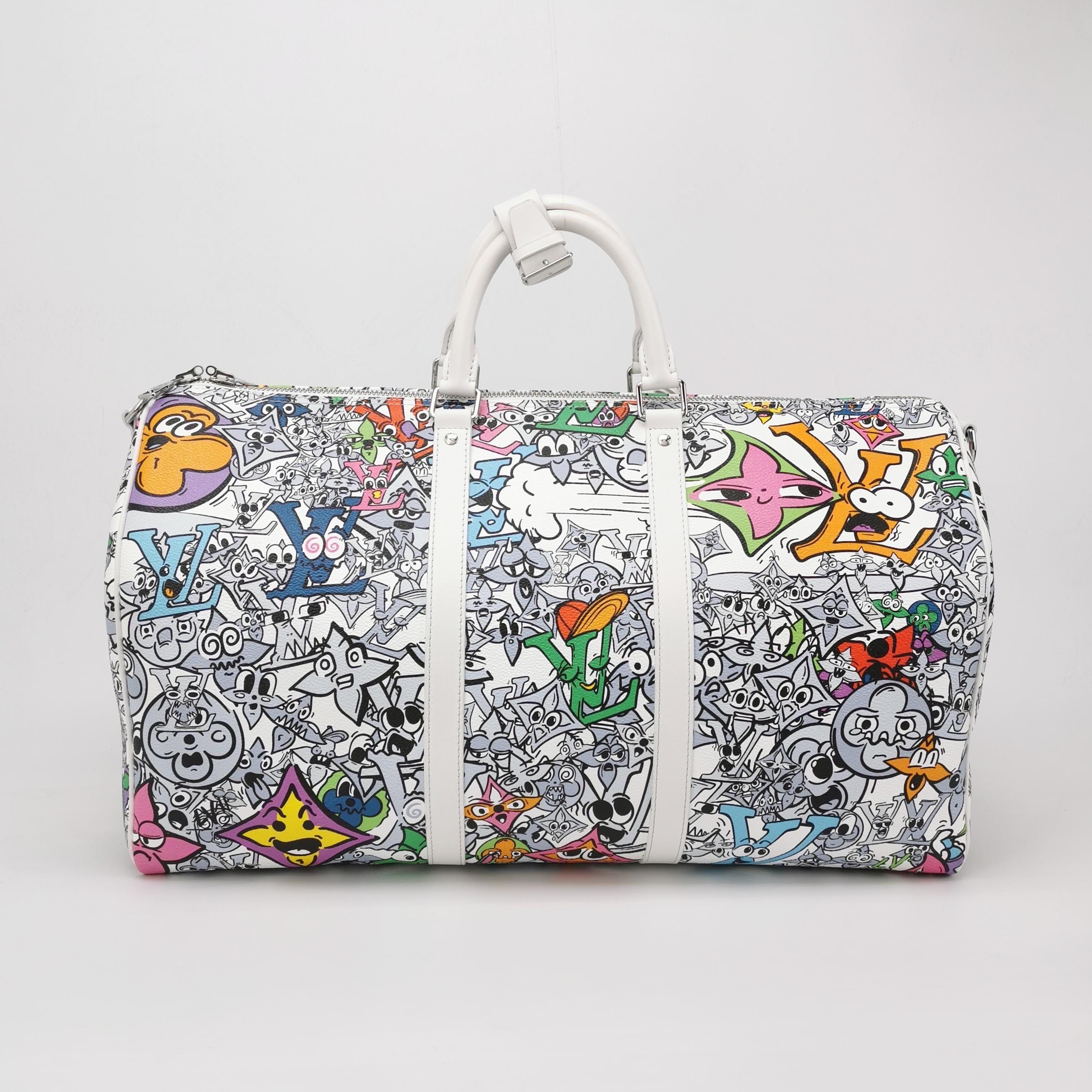 Gris Sac de voyage Keepall 50 blanc multicolore Louis Vuitton en vente