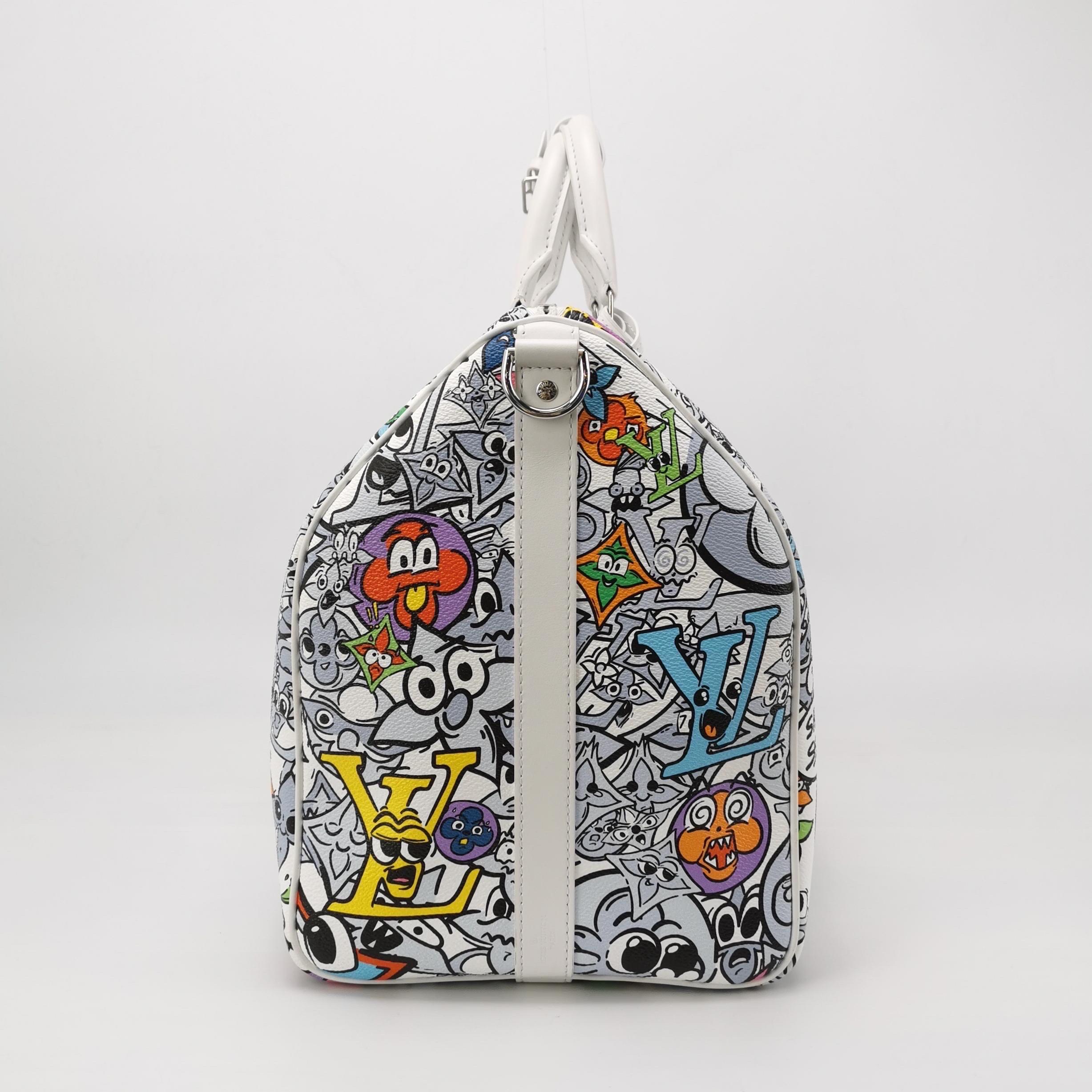 Sac de voyage Keepall 50 blanc multicolore Louis Vuitton Bon état - En vente à AUBERVILLIERS, FR