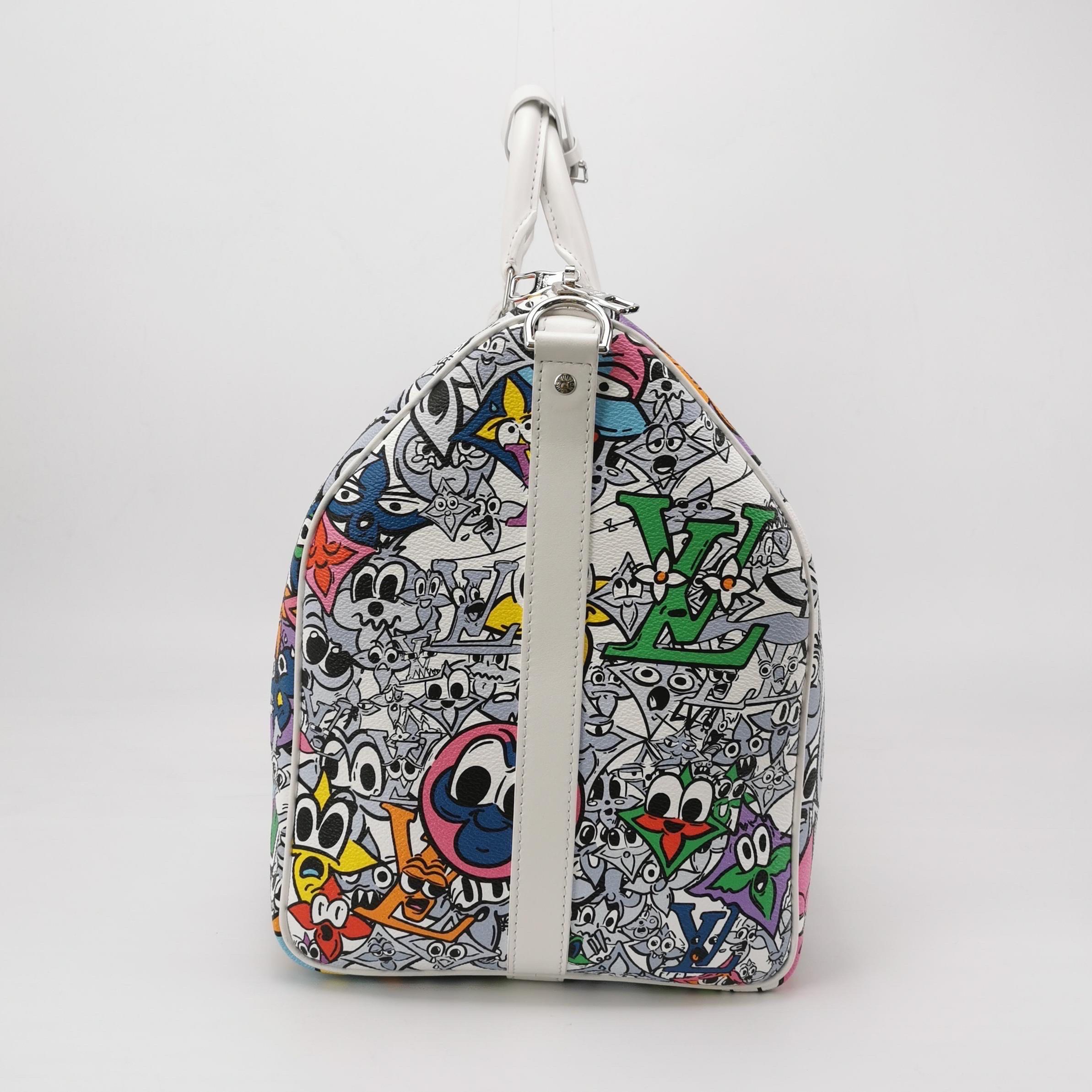 Sac de voyage Keepall 50 blanc multicolore Louis Vuitton Unisexe en vente