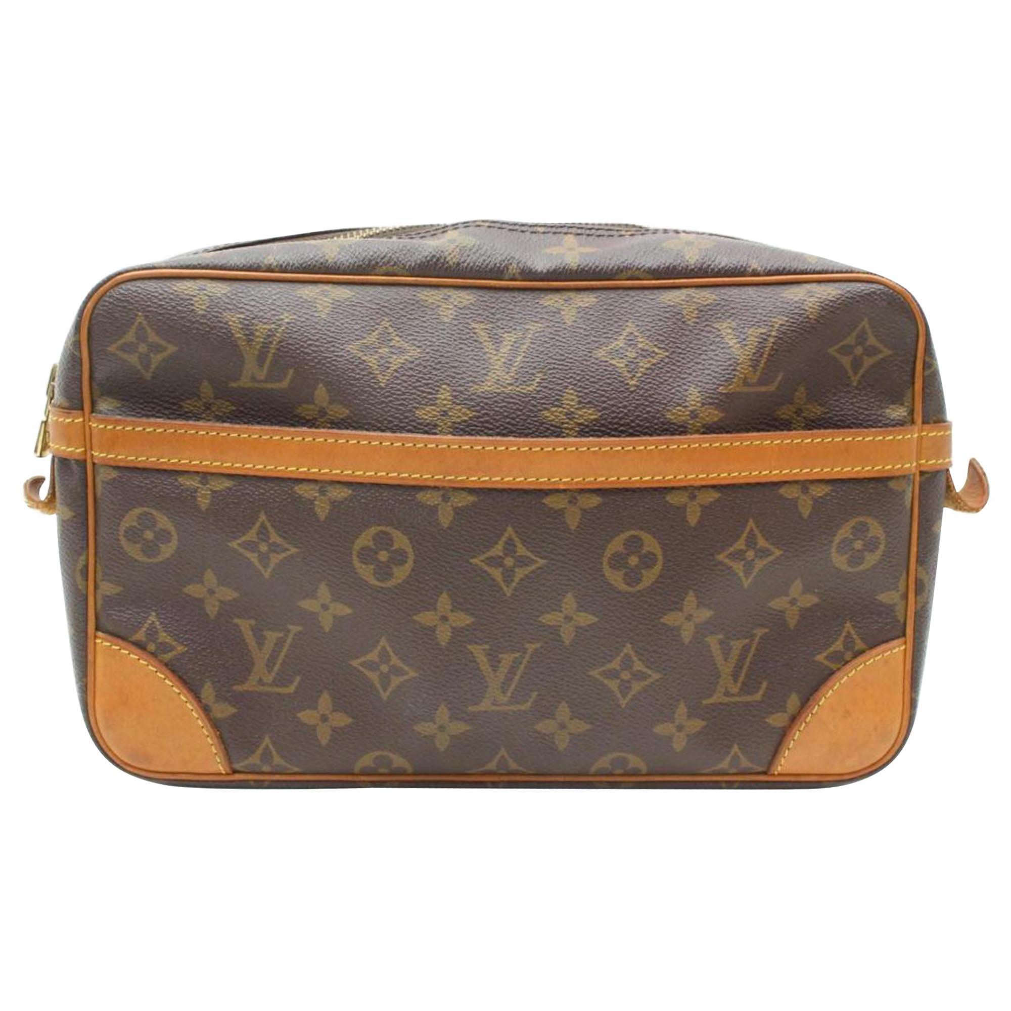 Louis Vuitton Compiegne Cosmetic Zip Pouch 869591 Brown Coated Canvas Clutch For Sale