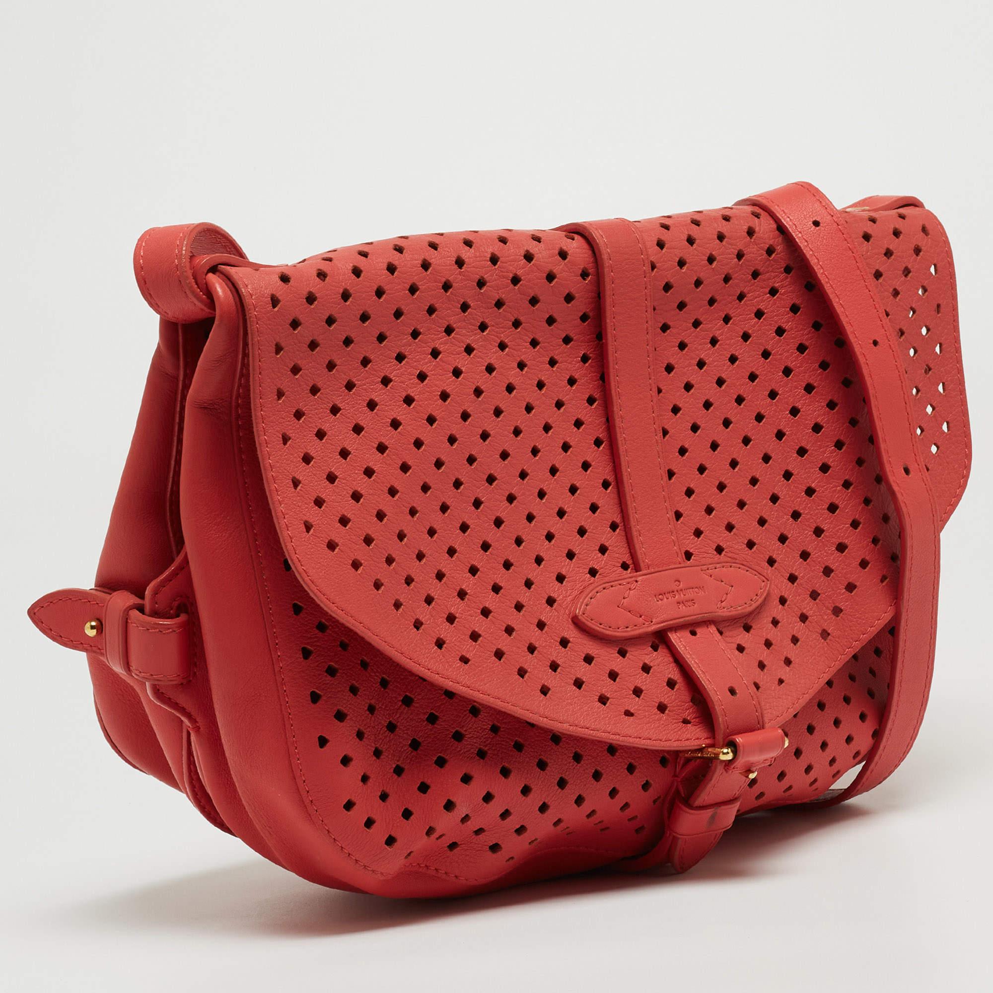 Louis Vuitton Coral Perforated Leather Limited Edition Saumur Bag In Good Condition In Dubai, Al Qouz 2