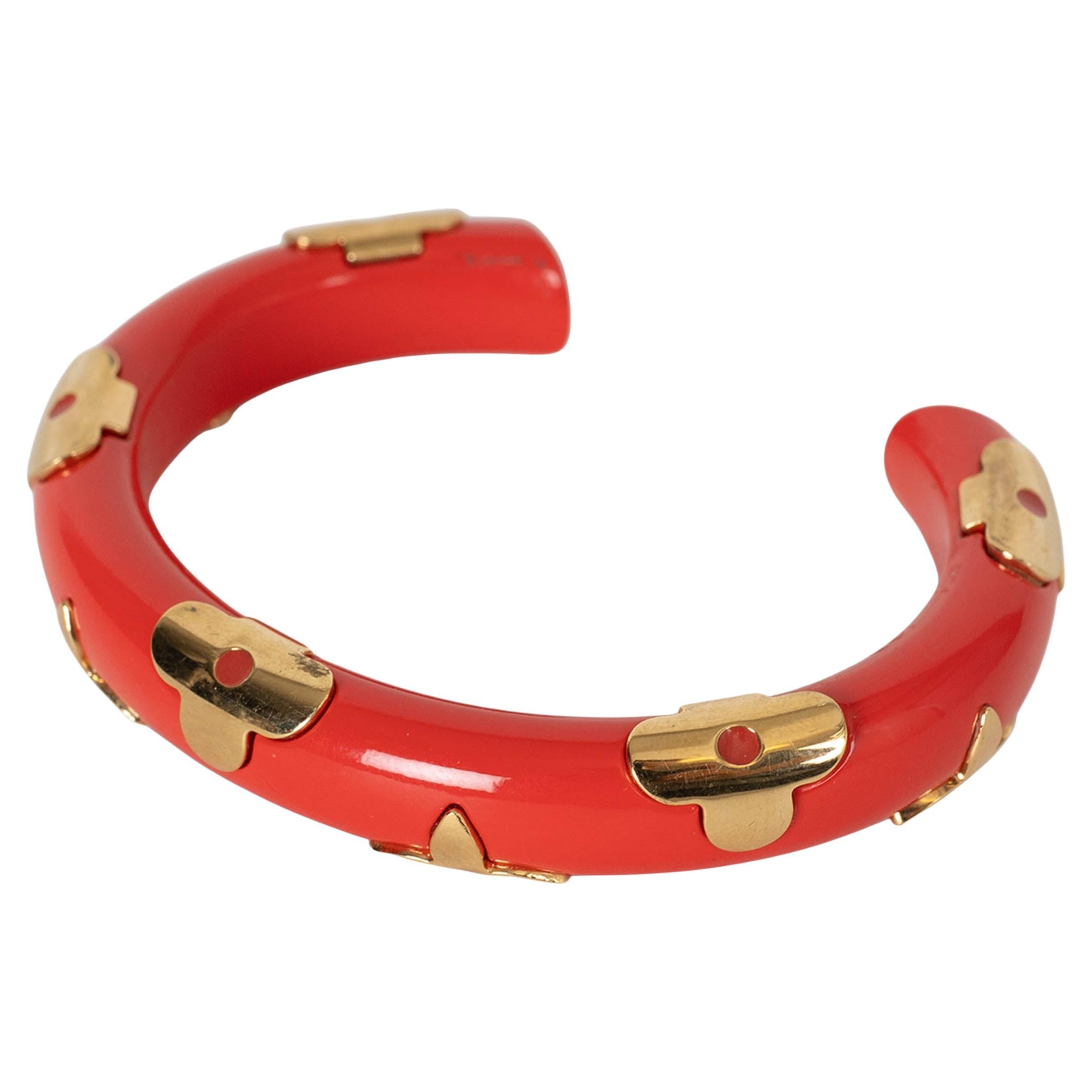 LOUIS VUITTON coral resin DAILY MONOGRAM Cuff Bracelet