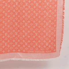 LOUIS VUITTON coral silk & wool MONOGRAM NEO DENIM Shawl Scarf