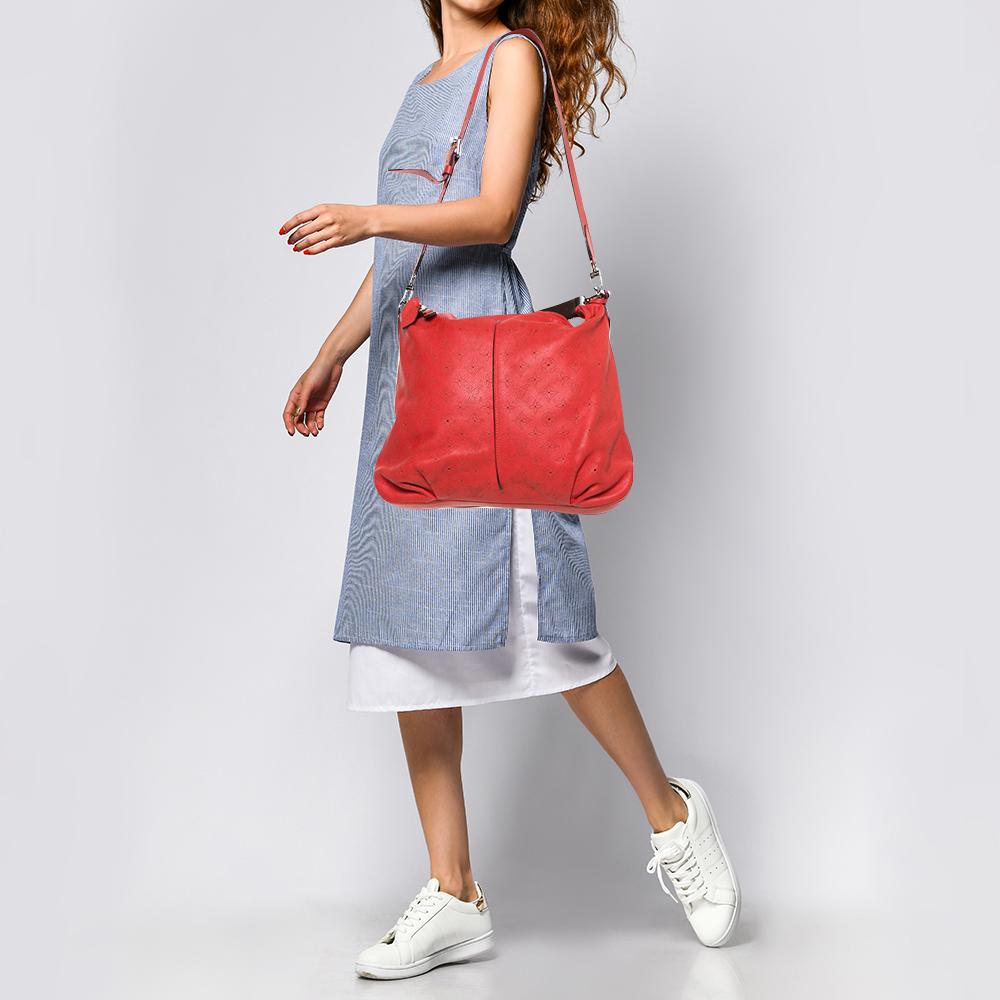 Red Louis Vuitton Corall Monogram Mahina Leather Selene MM Bag