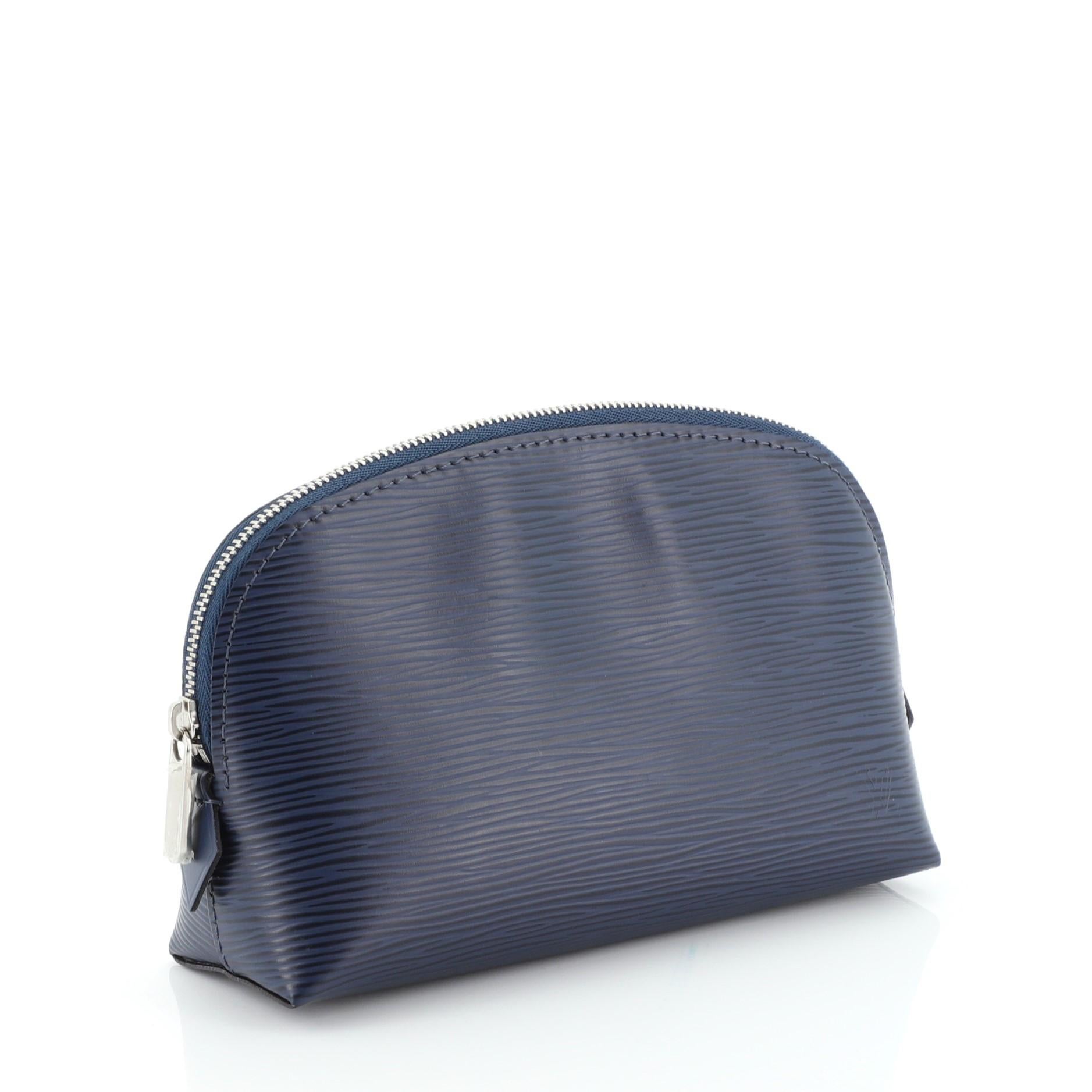 This Louis Vuitton Cosmetic Pouch Epi Leather PM, crafted in blue leather, features silver-tone hardware. Its zip closure opens to a blue leather interior with slip pocket. Authenticity code reads: SR0178 

Estimated Retail Price: $460
Condition: