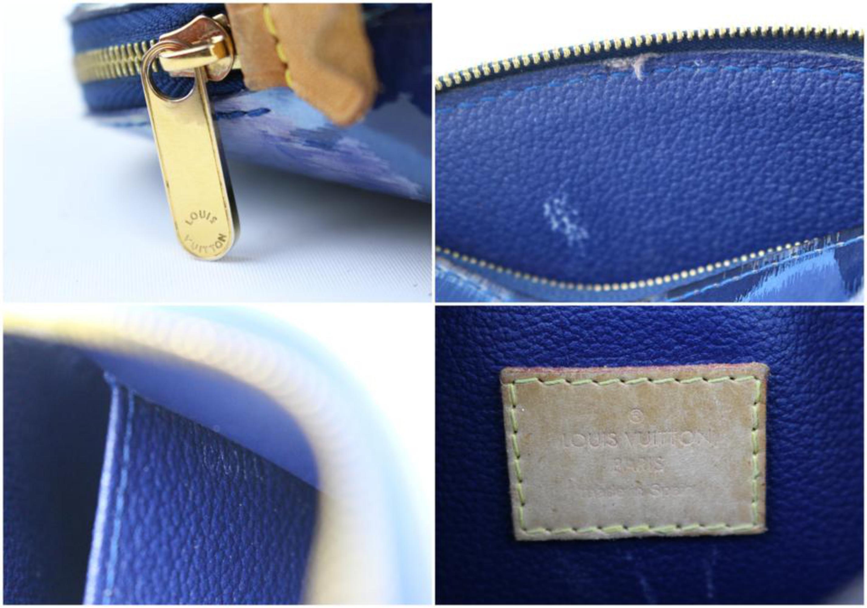 Louis Vuitton Cosmetic Pouch Grand Bleu Vernis Ikat 222954 Blue Patent Leather  For Sale 5