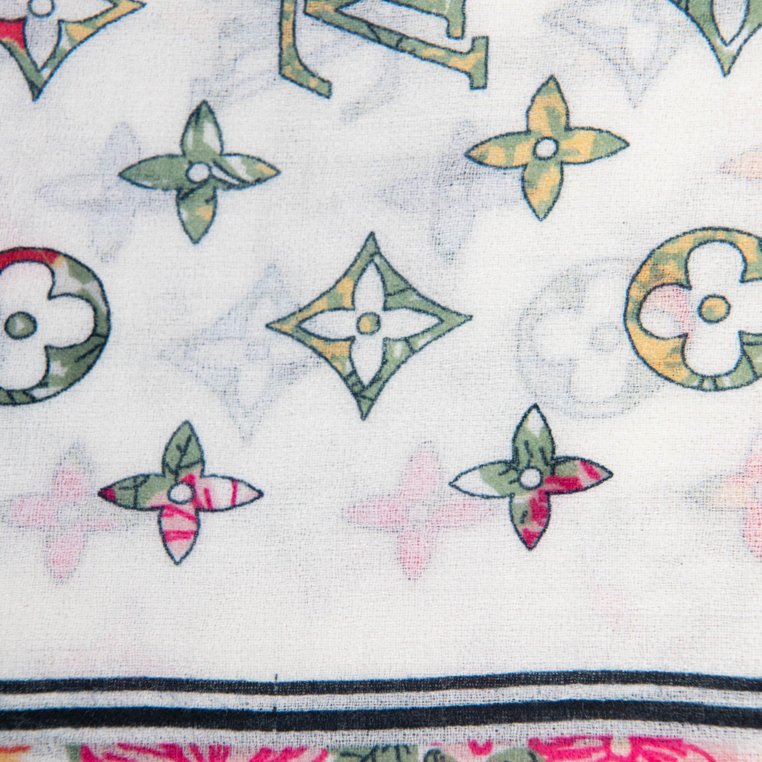Gray Louis Vuitton Cotton Multicolored Garden Square Floral Scarf