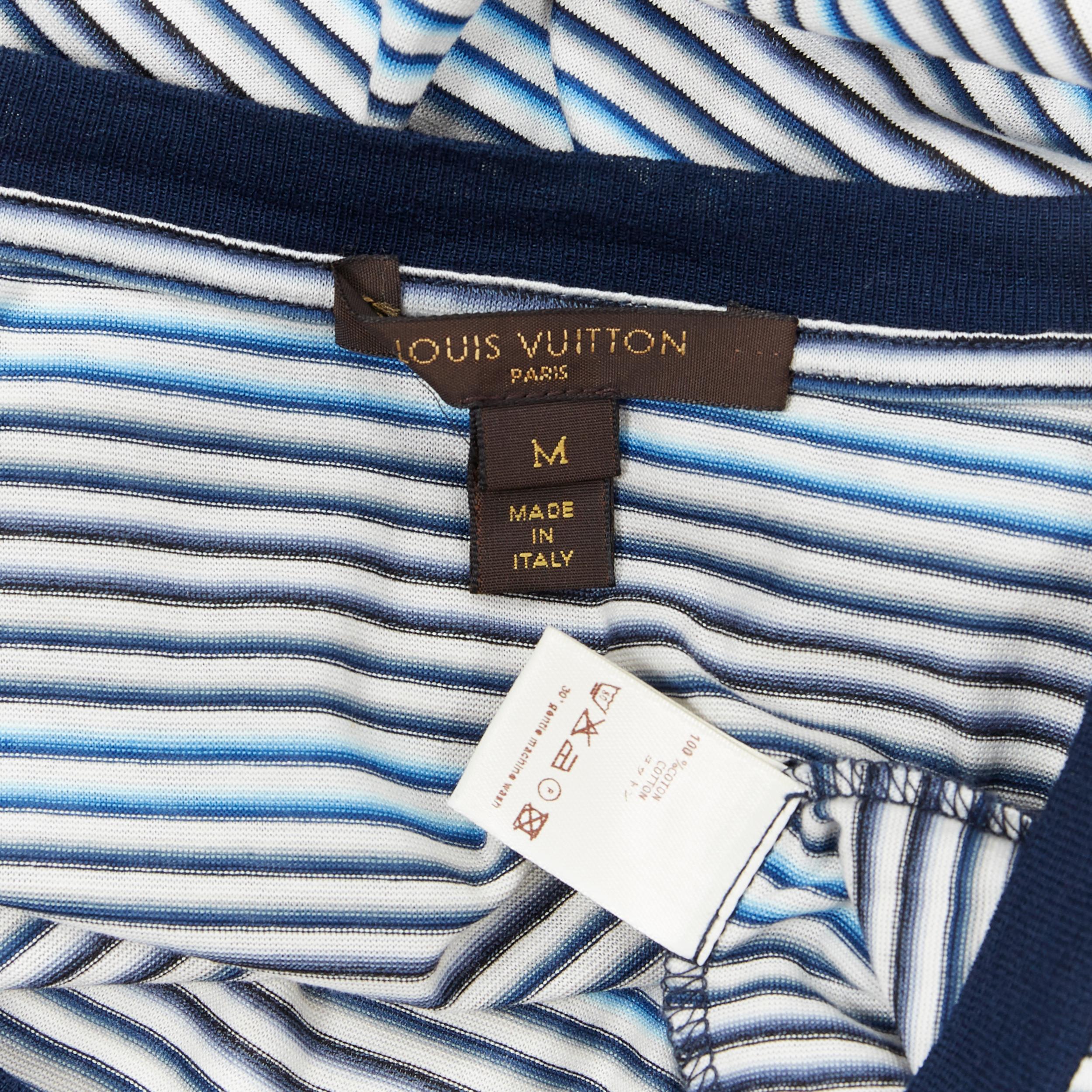 LOUIS VUITTON cotton navy blue stripe embroidered crew short sleeve t-shirt M 1