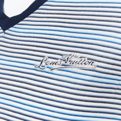 LOUIS VUITTON cotton navy blue stripe embroidered V-neck short sleeve t-shirt XS