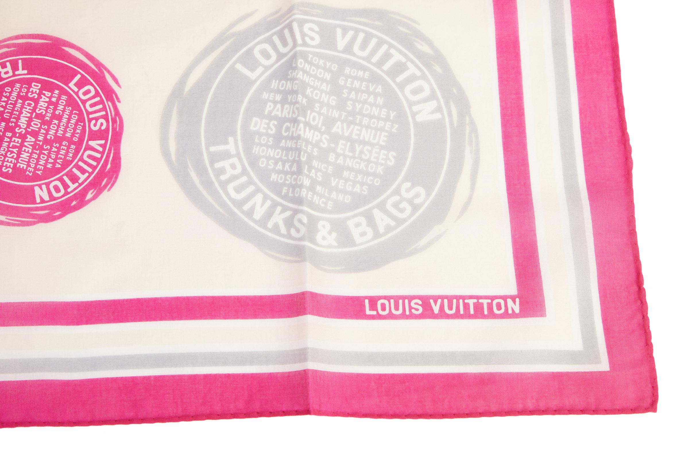 Beige Louis Vuitton Cotton Seals Fuchsia Scarf with Box