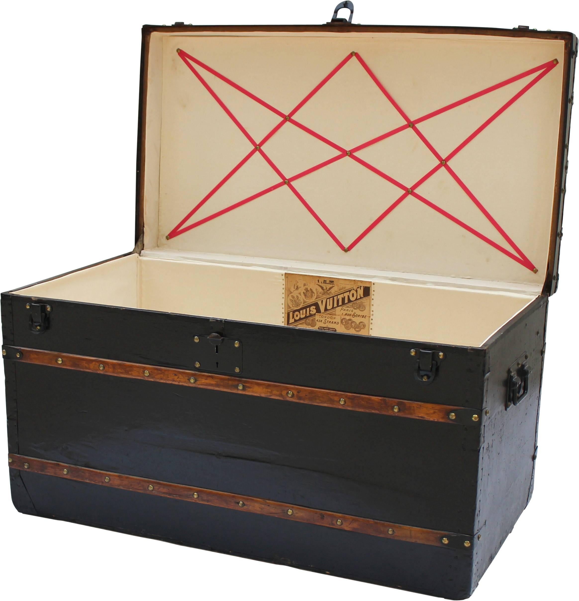 American Colonial Louis Vuitton Courier Trunk in Black, circa 1880-1890 For Sale