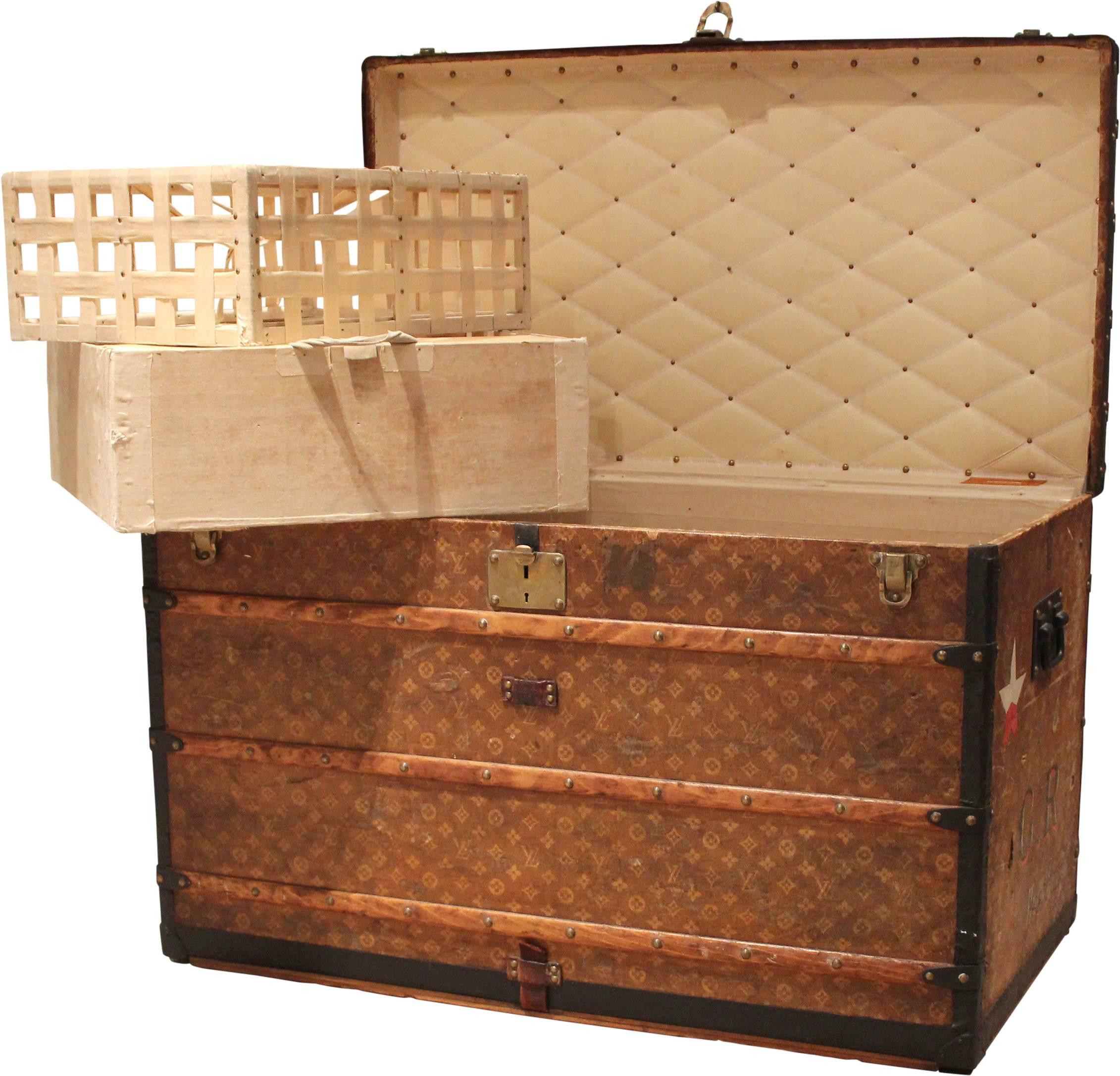 French Louis Vuitton Courier Trunk with GR Initials, circa 1920s For Sale
