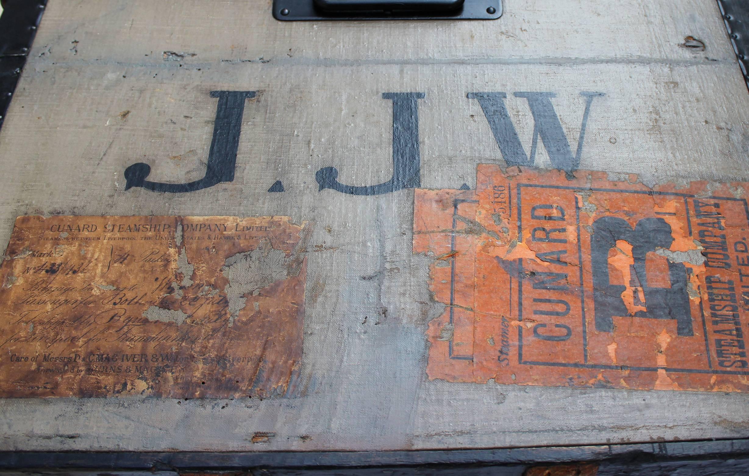 American Colonial Louis Vuitton Courier Trunk with JJW Initials, circa 1880 For Sale