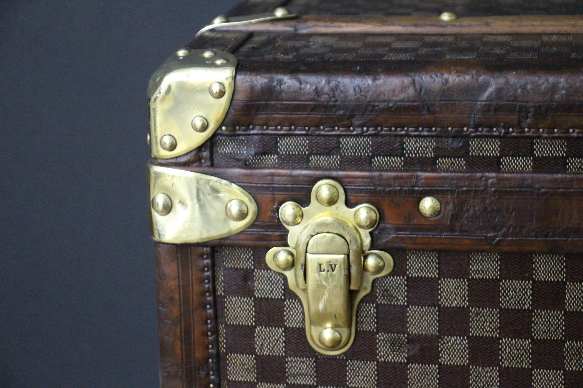 French Louis Vuitton Courrier Trunk in Damier Canvas 100 cm, Vuitton Steamer Trunk For Sale