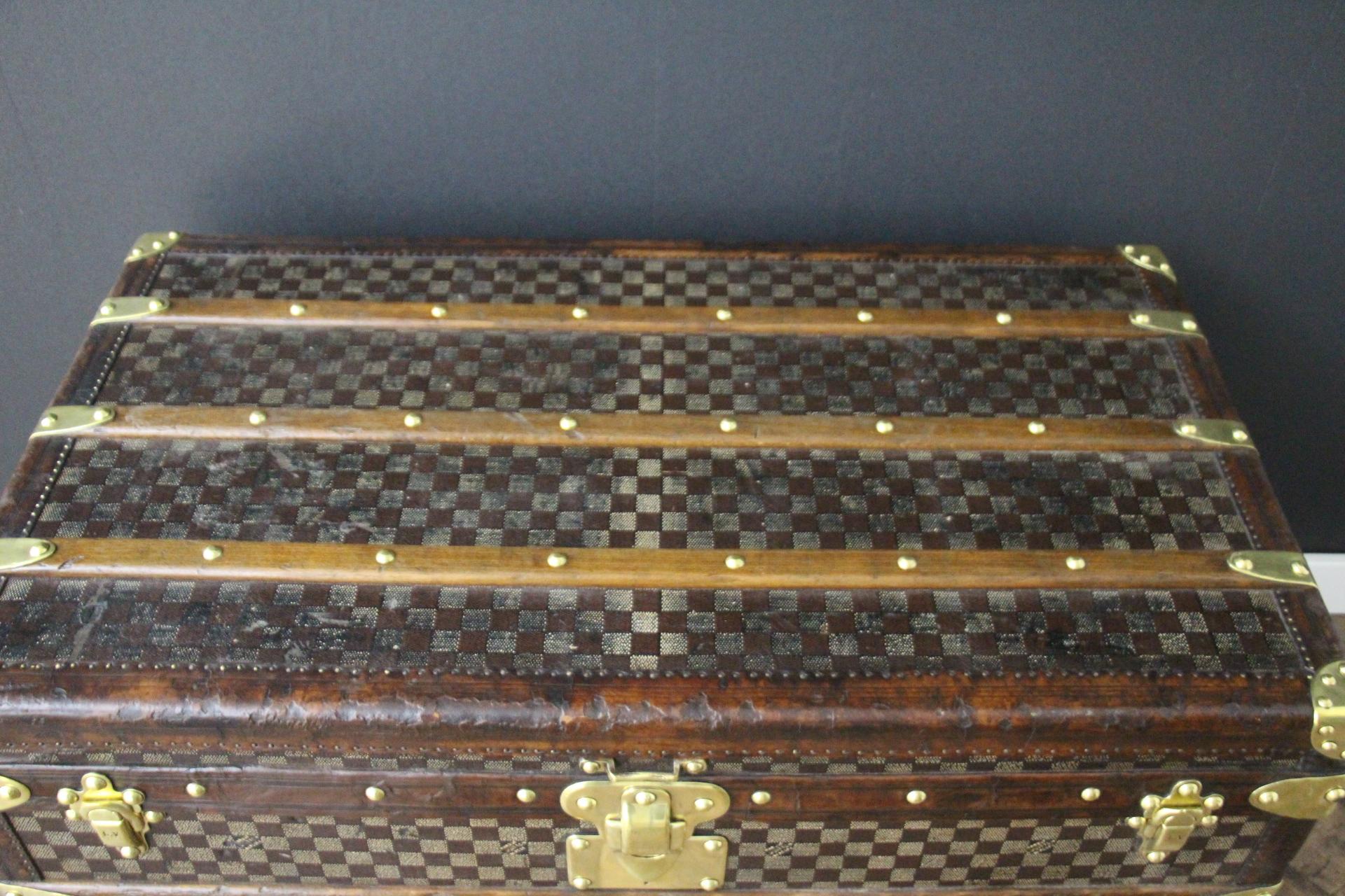 Louis Vuitton Courrier-Truhe aus Damier Canvas in Damier 90 cm, Vuitton Dampfer-Truhe im Angebot 7