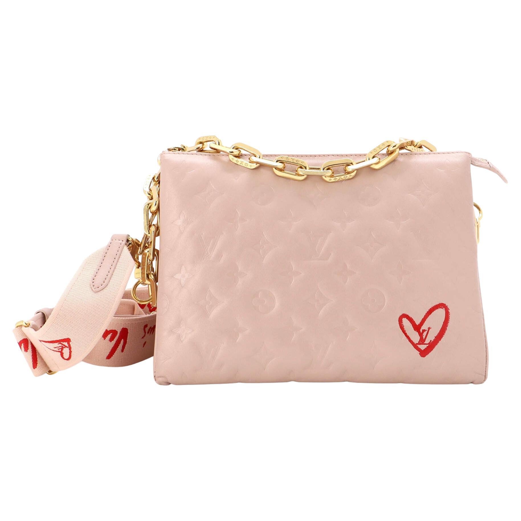 Louis Vuitton Light Pink Lambskin Embossed Fall In Love Heart Bag