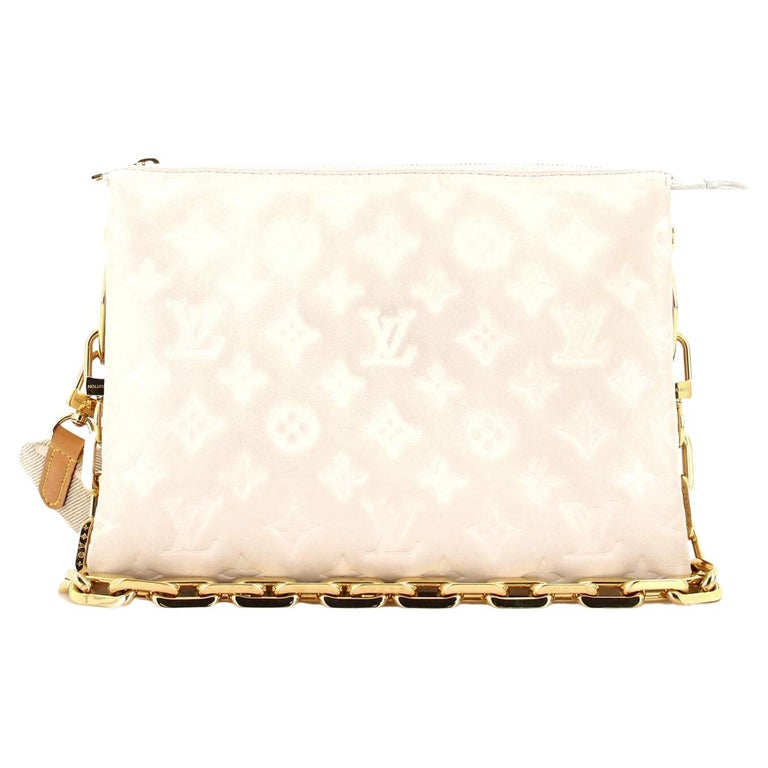 Louis Vuitton Pochette Coussin In Beige Monogram Embossed Leather! Limited!  New!