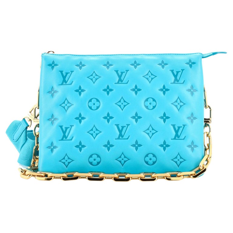 Louis Vuitton Blue Monogram Embossed Lambskin Leather Pochette Coussin Bag