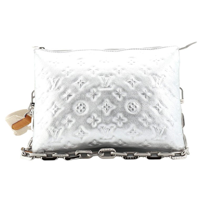 Louis Vuitton Silver Monogram Embossed Lambskin Leather Coussin PM Bag