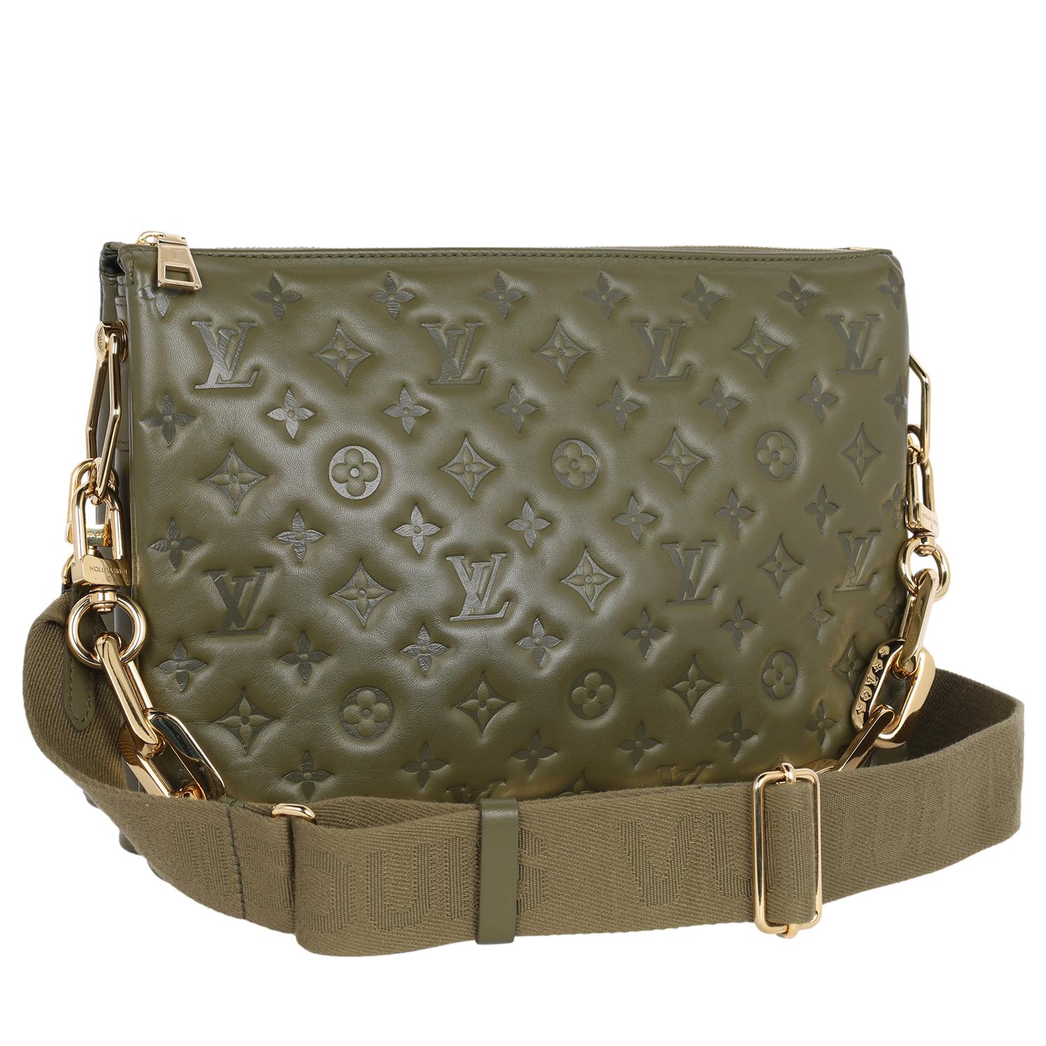 Beige Louis Vuitton Coussin MM Monogram Embossed Khaki Green