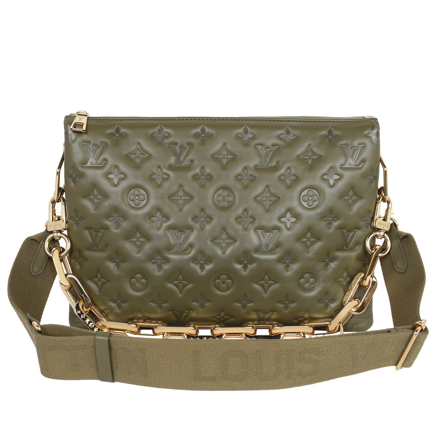 Louis Vuitton Coussin MM Monogram Embossed Khaki Green In Excellent Condition In Salt Lake Cty, UT
