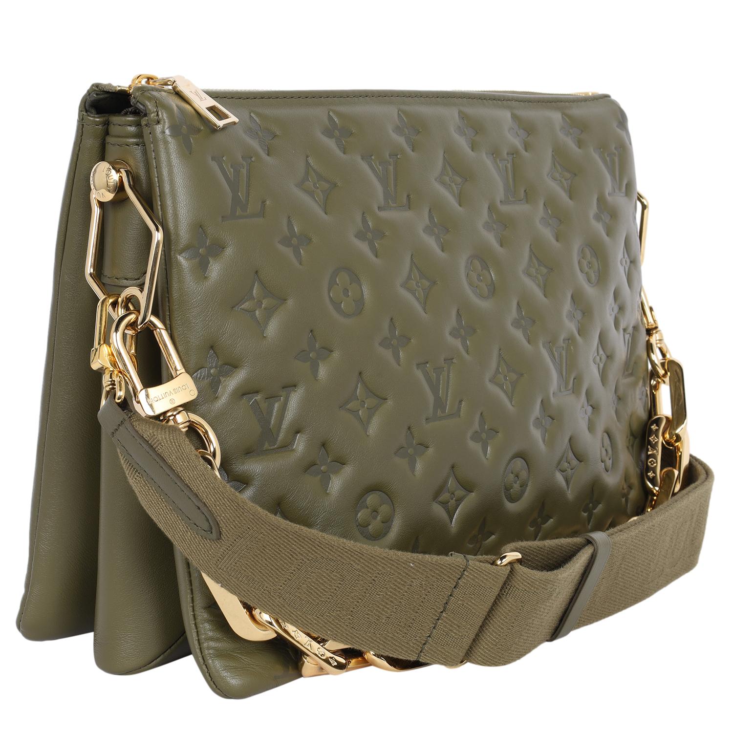 Women's Louis Vuitton Coussin MM Monogram Embossed Khaki Green