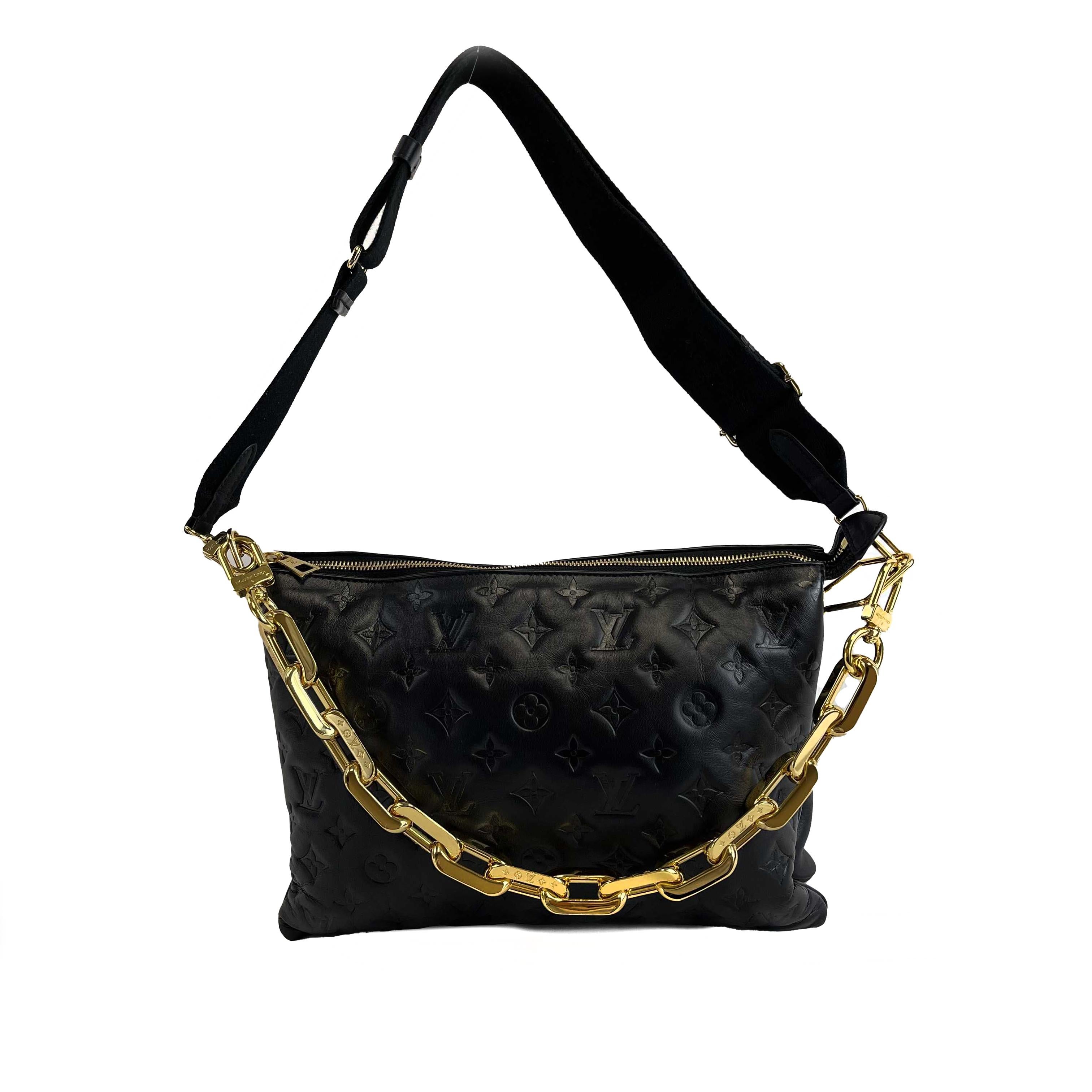 Louis Vuitton - Coussin MM - Black Leather Shoulder Bag w/ 2 Straps FULL KIT 7