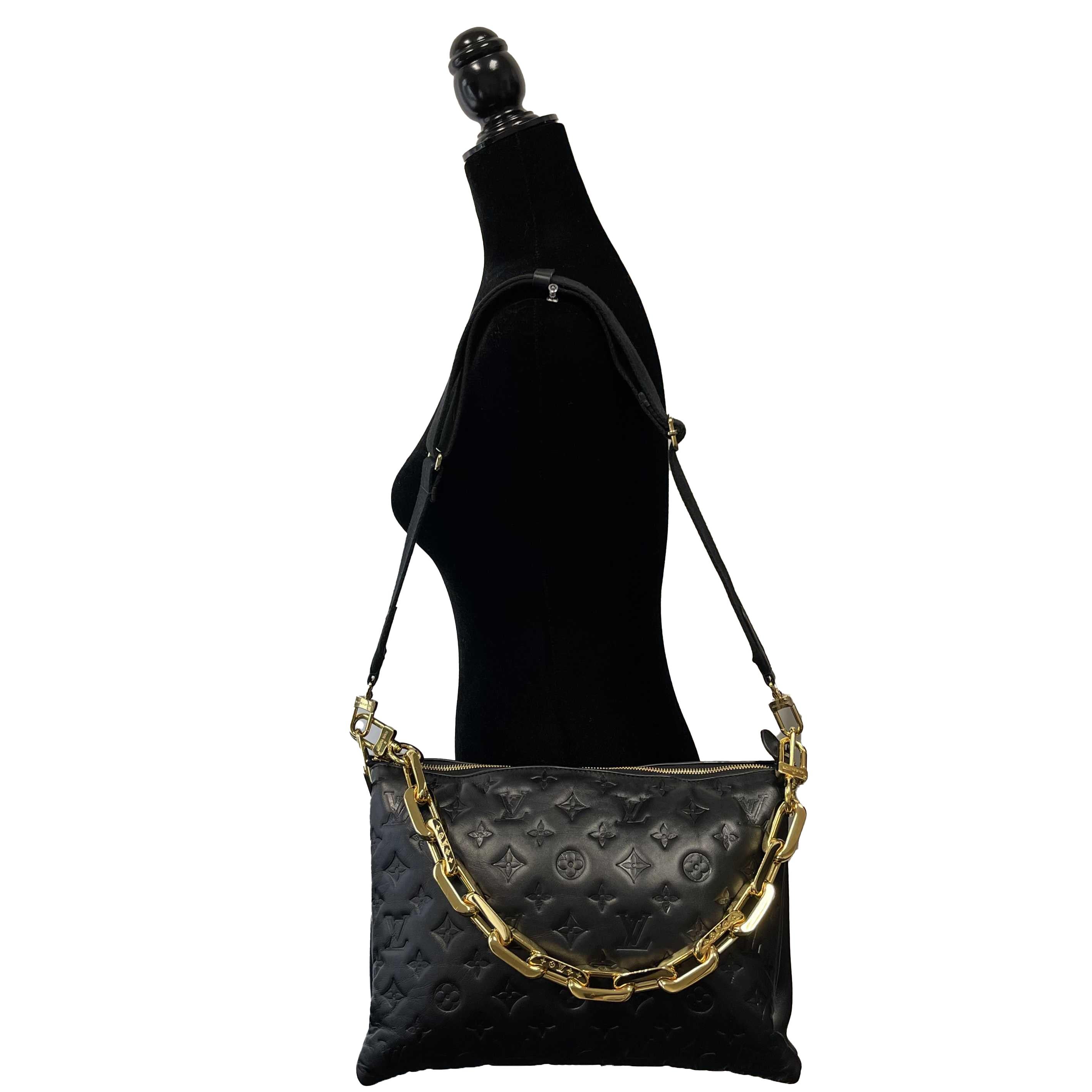 Women's 	Louis Vuitton - Coussin MM - Black Leather Shoulder Bag w/ 2 Straps FULL KIT