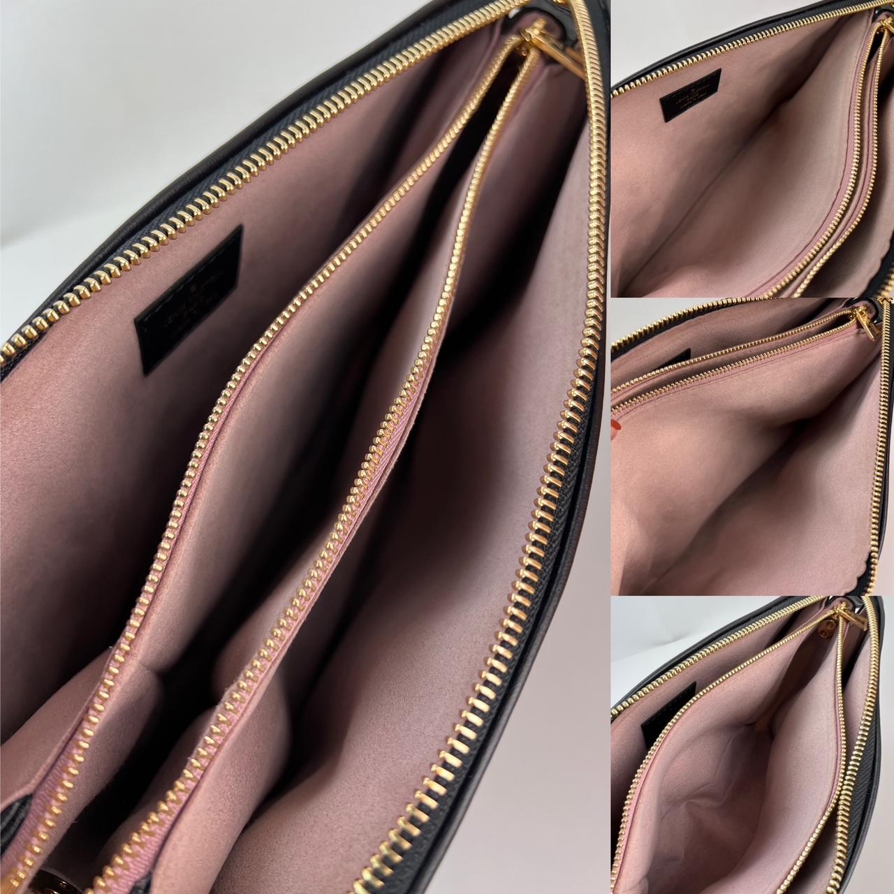 Pre-Owned  100% Authentic
Louis Vuitton Coussin PM Black Lambskin Leather Shoulder Crossbody Bag 
 It can be worn cross-body with the strap, slung over the shoulder by the short
chain, or comfortably carried under the arm. The pillow-like Coussin