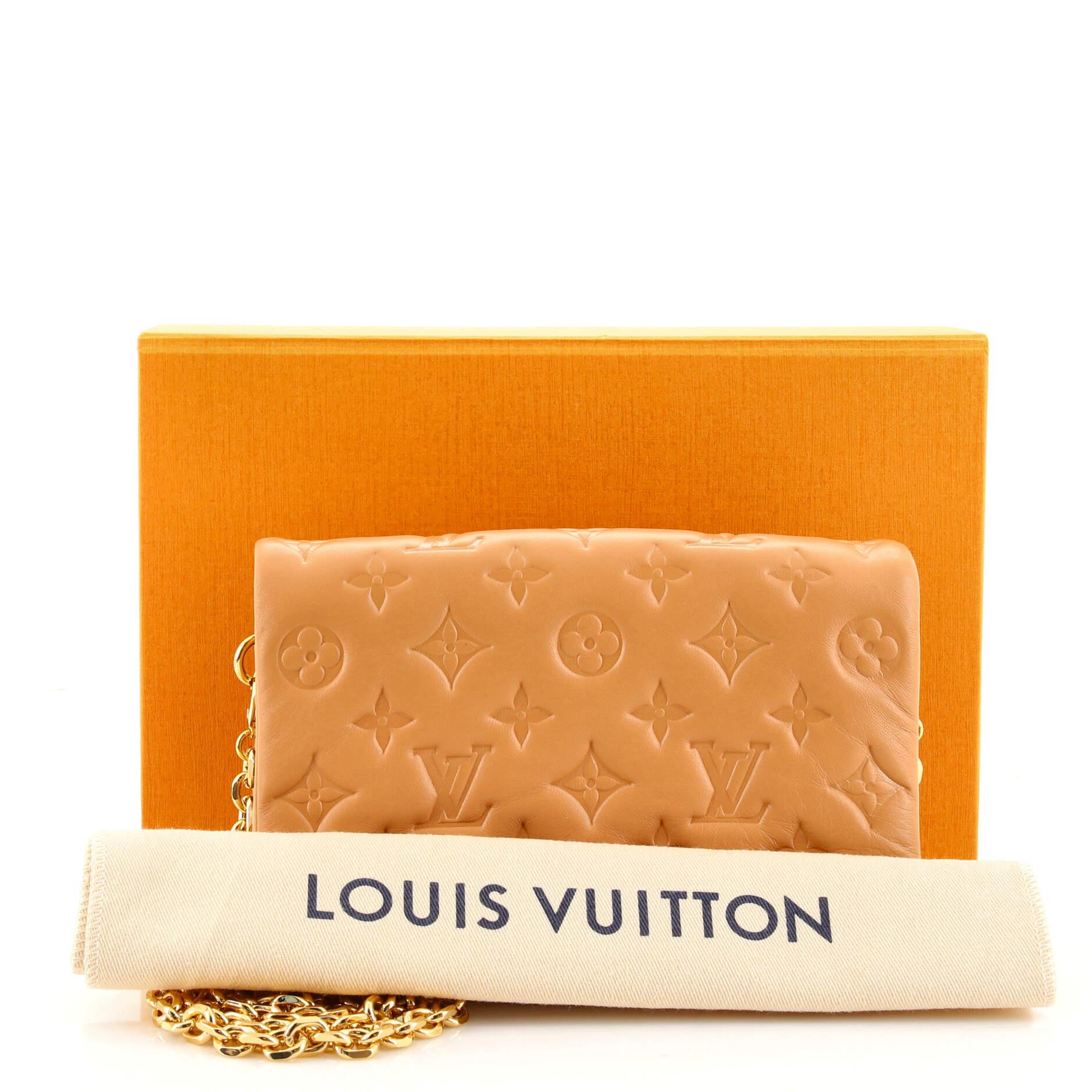 Louis Vuitton Pochette Coussin In Beige Monogram Embossed Leather