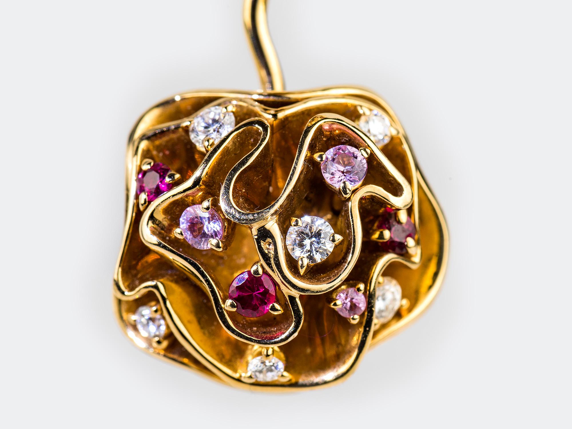 Louis Vuitton Couture Tropfenohrringe mit Diamanten und rosa Saphiren (Brillantschliff)