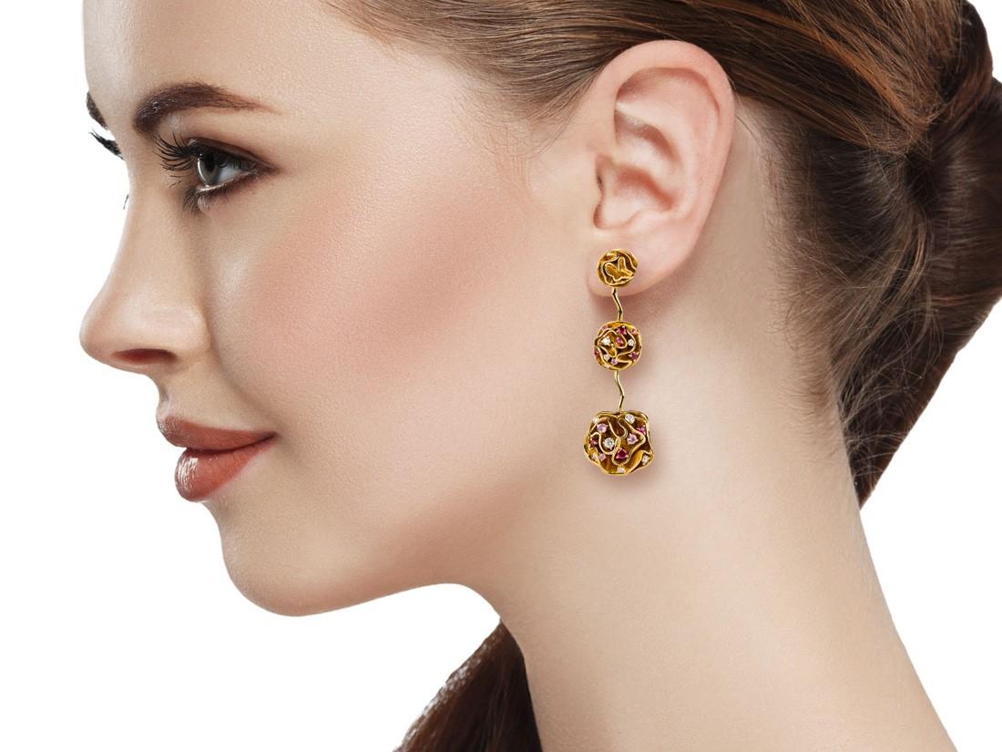 Louis Vuitton Couture Tropfenohrringe mit Diamanten und rosa Saphiren 1