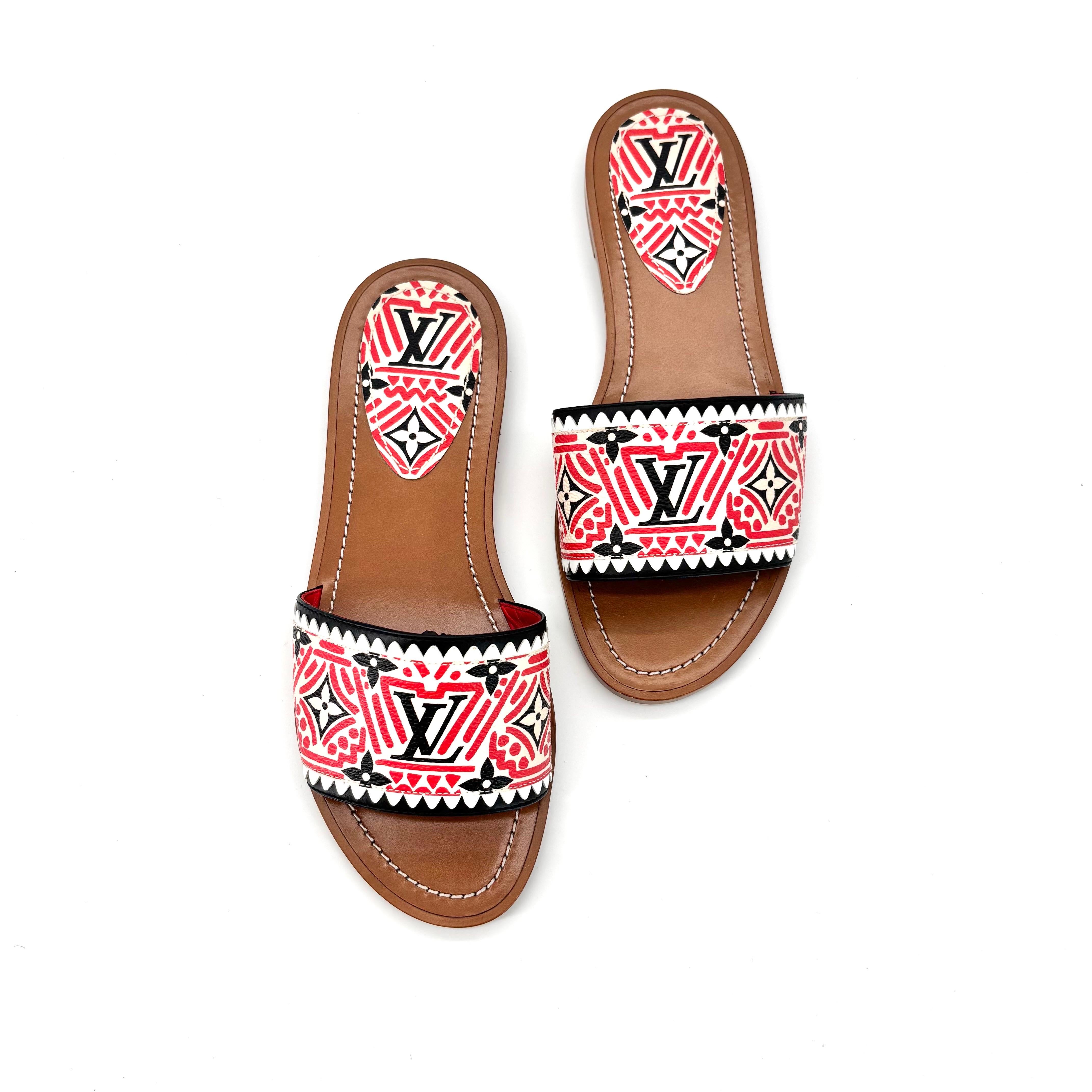 Marrone Louis Vuitton Crafty Lock It LV Monogram Slides Mules Flats Sandali 36 in vendita