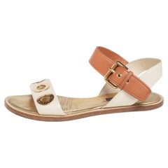 Louis Vuitton Cream/Brown Leather Slingback Flat Sandals Size 36