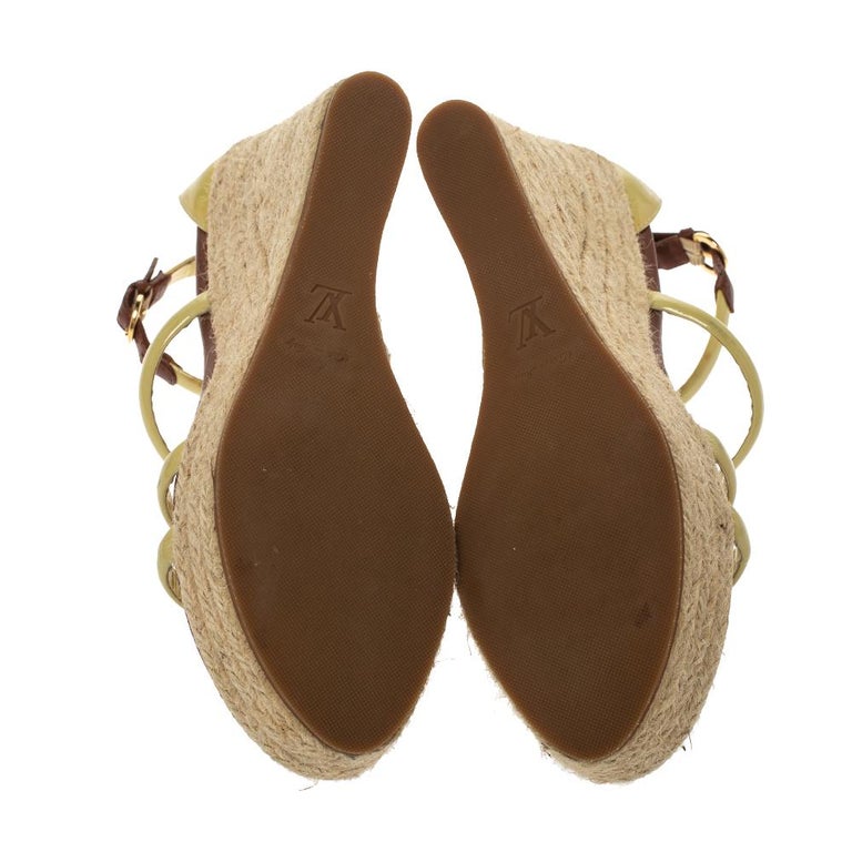 Louis Vuitton Cream/Brown Monogram Flower Espadrille Wedge Sandals Size  37.5 at 1stDibs