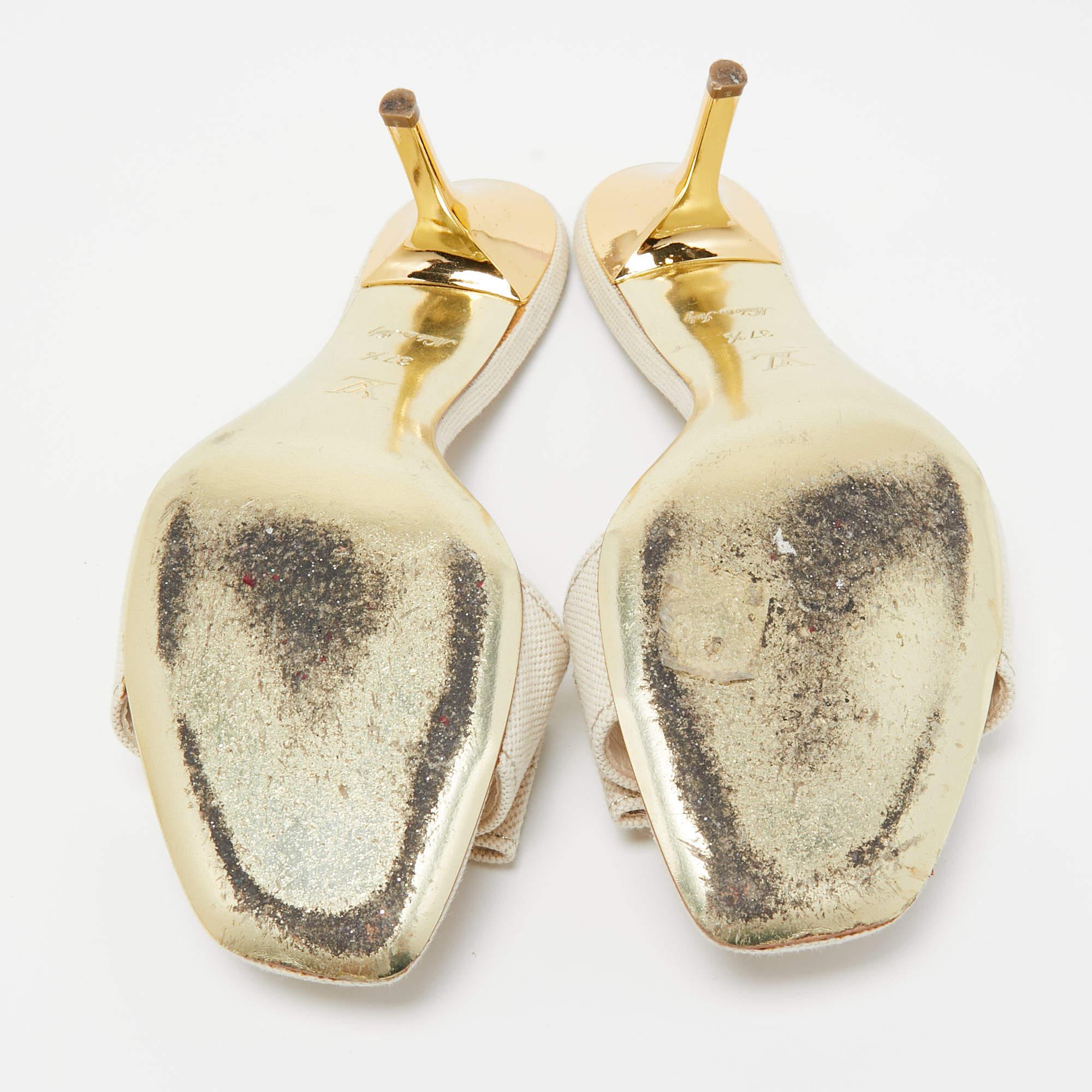 Louis Vuitton Cream Canvas Love Bow Slide Sandals Size 37.5 1