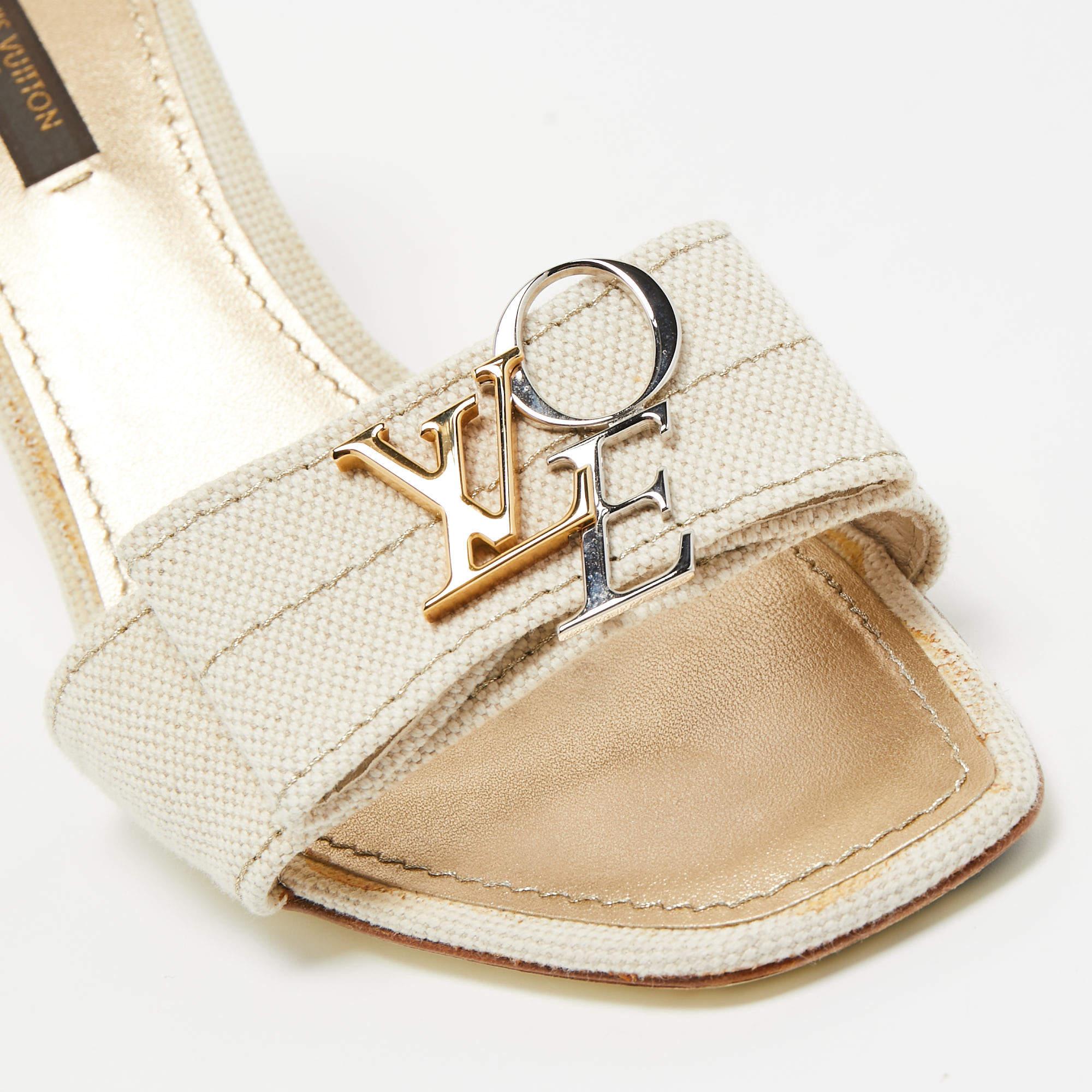 Louis Vuitton Cream Canvas Love Bow Slide Sandals Size 37.5 2