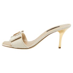 Used Louis Vuitton Cream Canvas Love Bow Slide Sandals Size 37.5