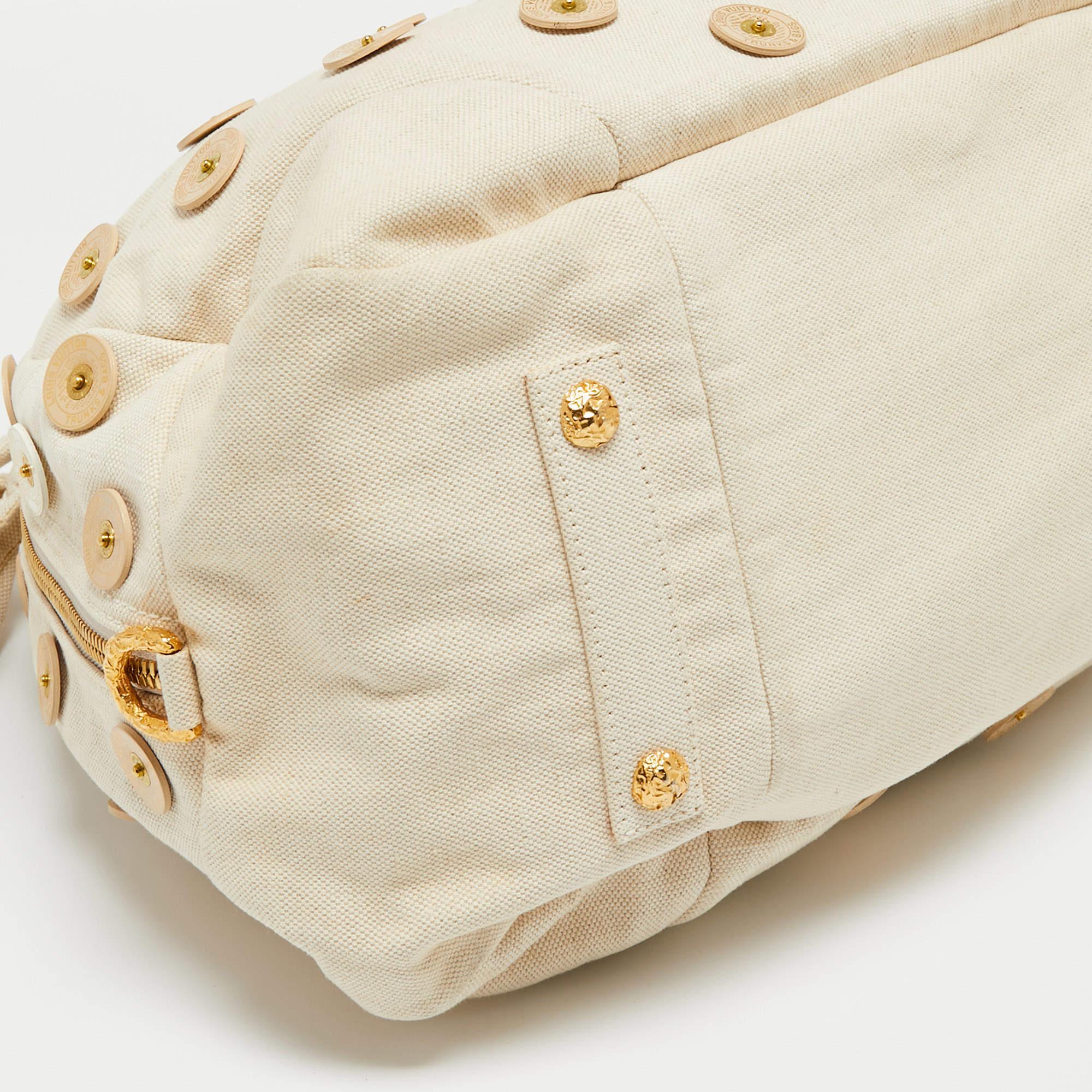 Louis Vuitton Cream Canvas Polka Dot Panama Bowly Bag 5