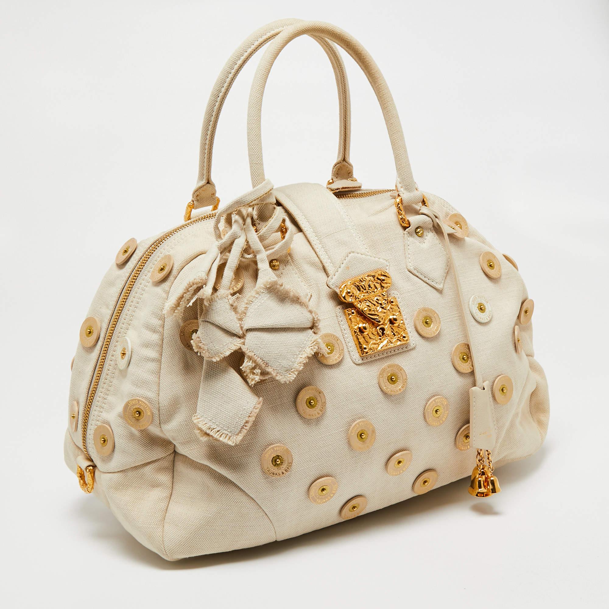 Louis Vuitton Cream Canvas Polka Dot Panama Bowly Bag In Fair Condition In Dubai, Al Qouz 2