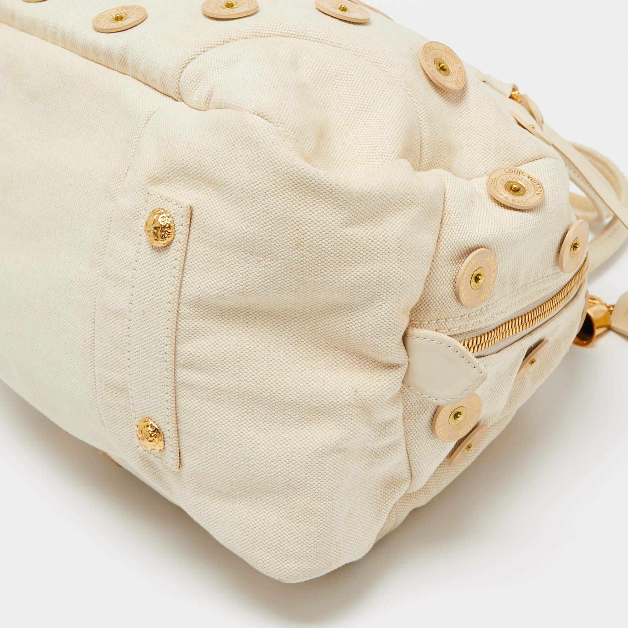 Louis Vuitton Cream Canvas Polka Dot Panama Bowly Bag 4
