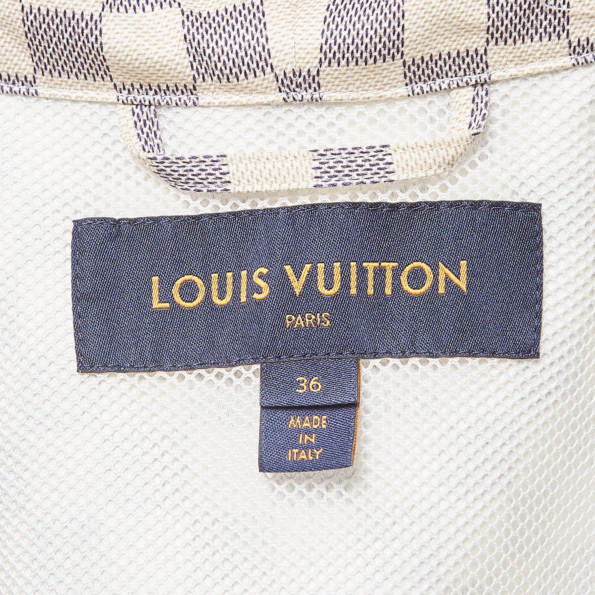 Louis Vuitton Cremefarbene Damier Azur Parka-Jacke aus Nylon mit Kapuze und Kapuze S Damen im Angebot