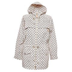 Used Louis Vuitton Cream Damier Azur Nylon Hooded Parka Jacket S