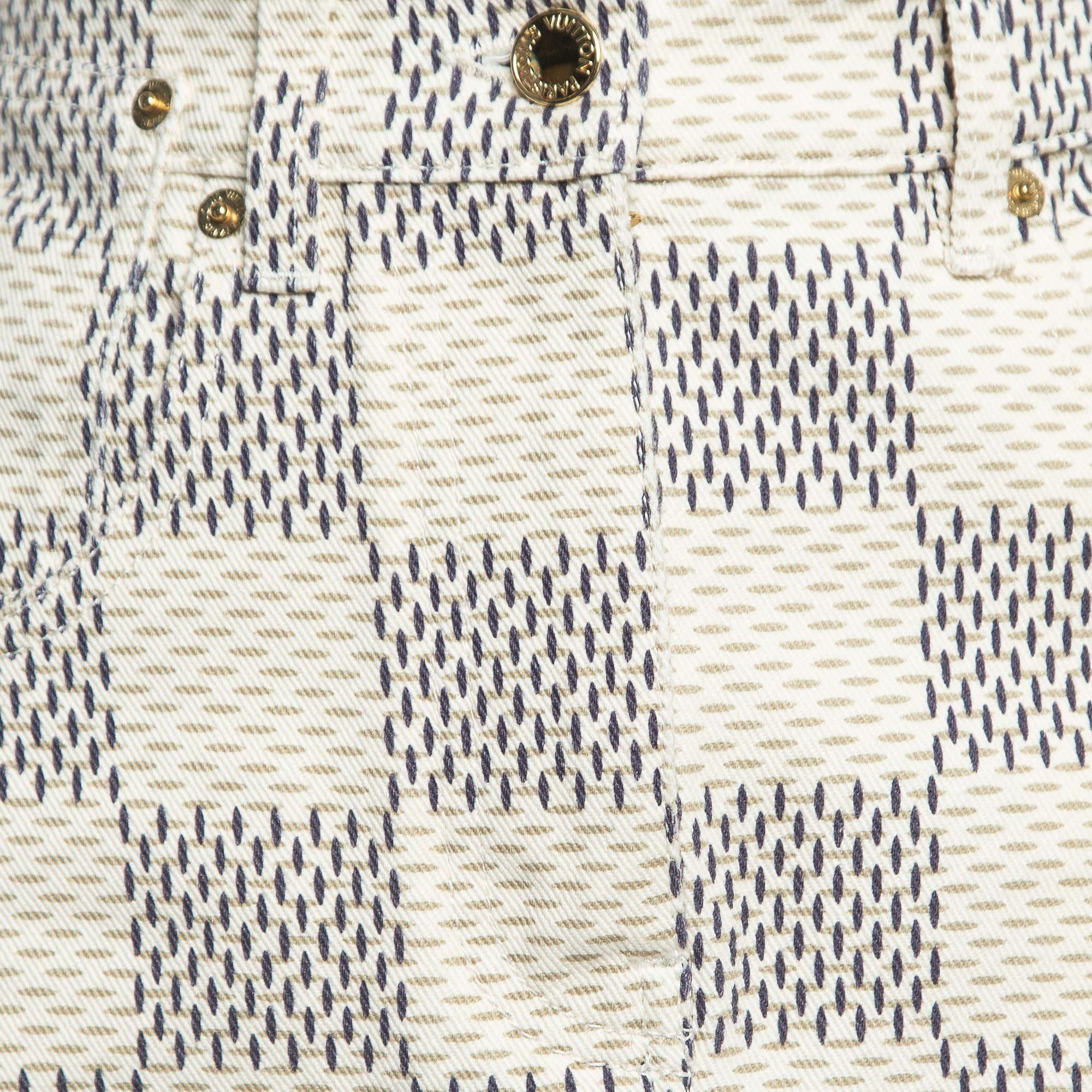 Women's Louis Vuitton Cream Damier Azur Print Denim Mini Skirt M