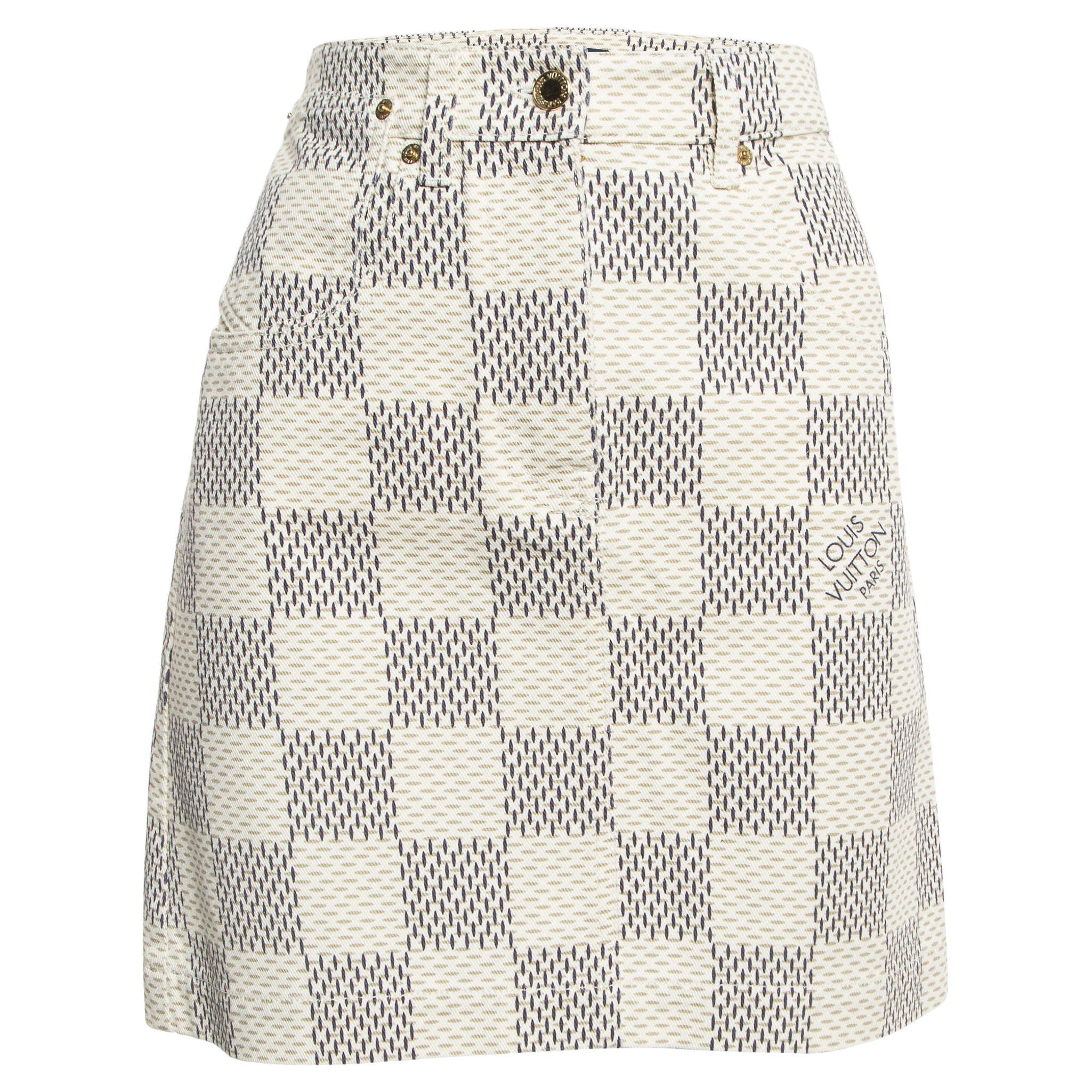 Louis Vuitton Cream Damier Azur Print Denim Mini Skirt M