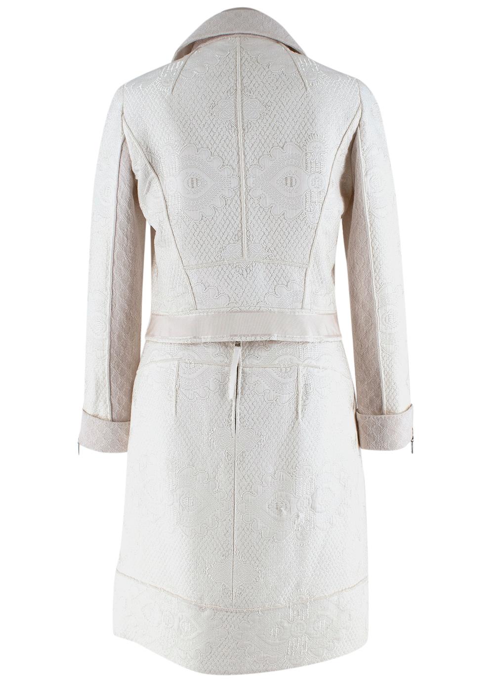 Gray Louis Vuitton Cream Embroidered Jacquard Jacket & Skirt - Size US 0-2