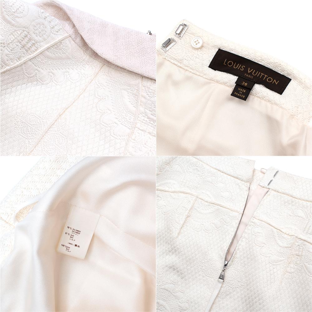 Women's Louis Vuitton Cream Embroidered Jacquard Jacket & Skirt - Size US 0-2