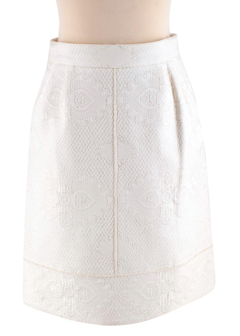 Louis Vuitton Cream Embroidered Jacquard Jacket & Skirt - Size US 0-2 4